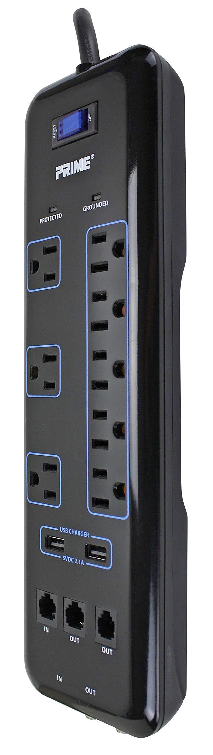 Prime Wire & Cable Prime Wire & Cable Prime Wire PB523118 8-Outlet Premium Electronics Surge Protector with 14/3 SJT 6 Foot Cord, Black
