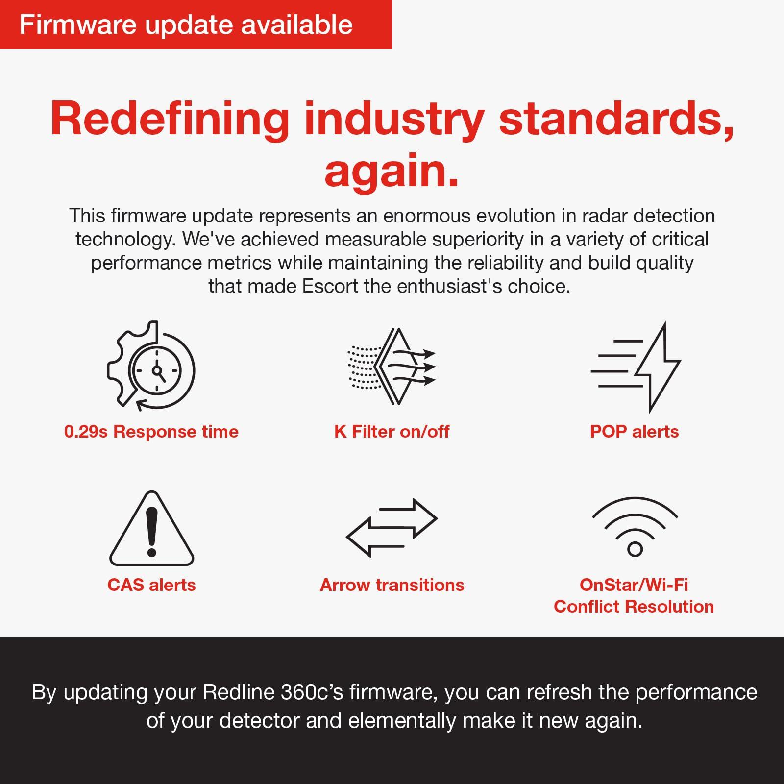 Escort Escort Redline 360c Laser Radar Detector Extreme Range, AI Assisted Filtering, Rapid Response Times, 360 Degree Directional Awareness, Built-in WiFi, GPS Based, Escort Live App