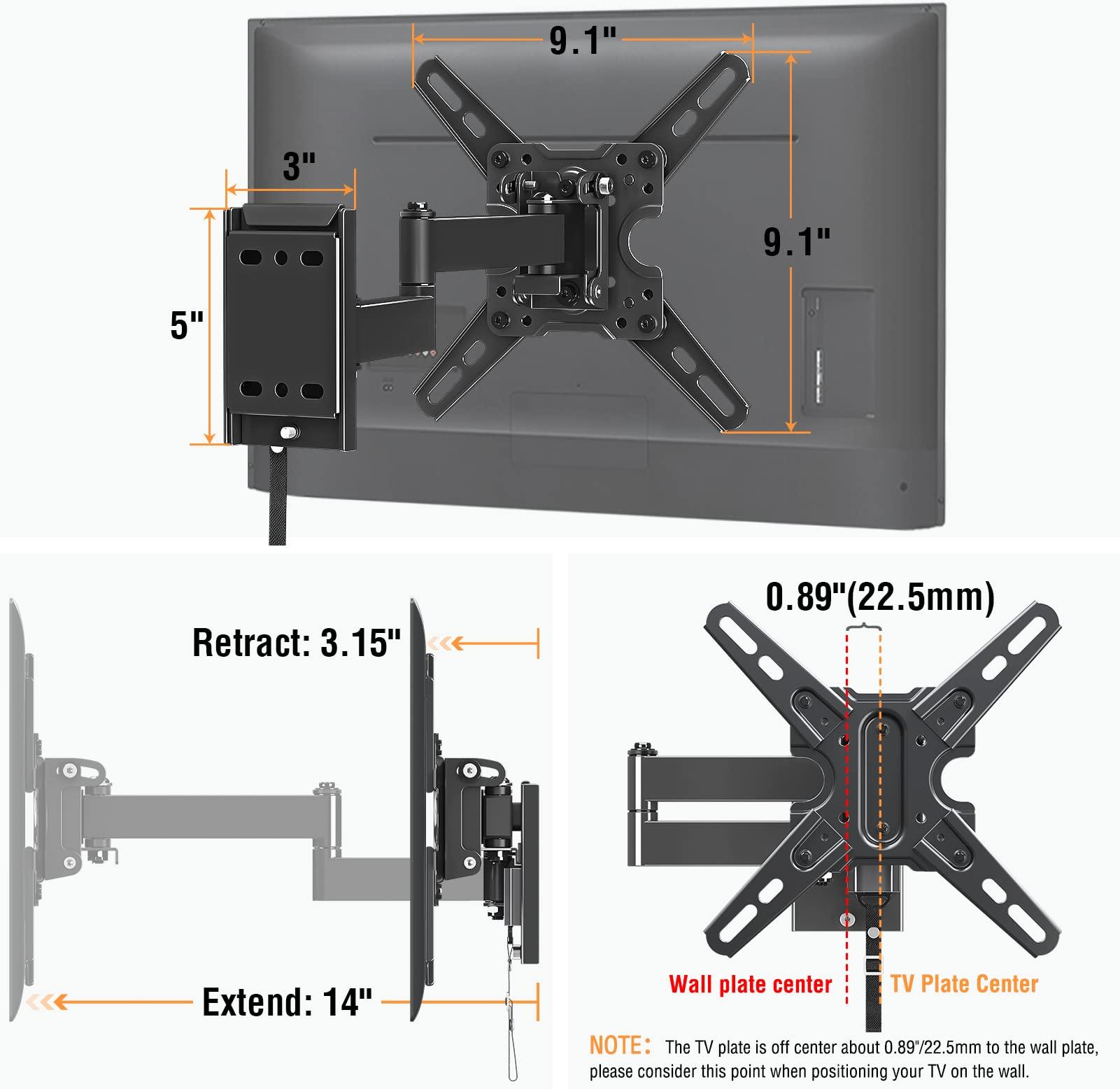 ELIVED ELIVED Lockable RV TV Mount for Most 13-43 Inch TVs, RV TV Wall Mount Swivel and Tilt for Camper Trailer Motorhome, Detachable tv Bracket with Double Wall Plates, Max VESA 200x200mm, up to 22 LBS