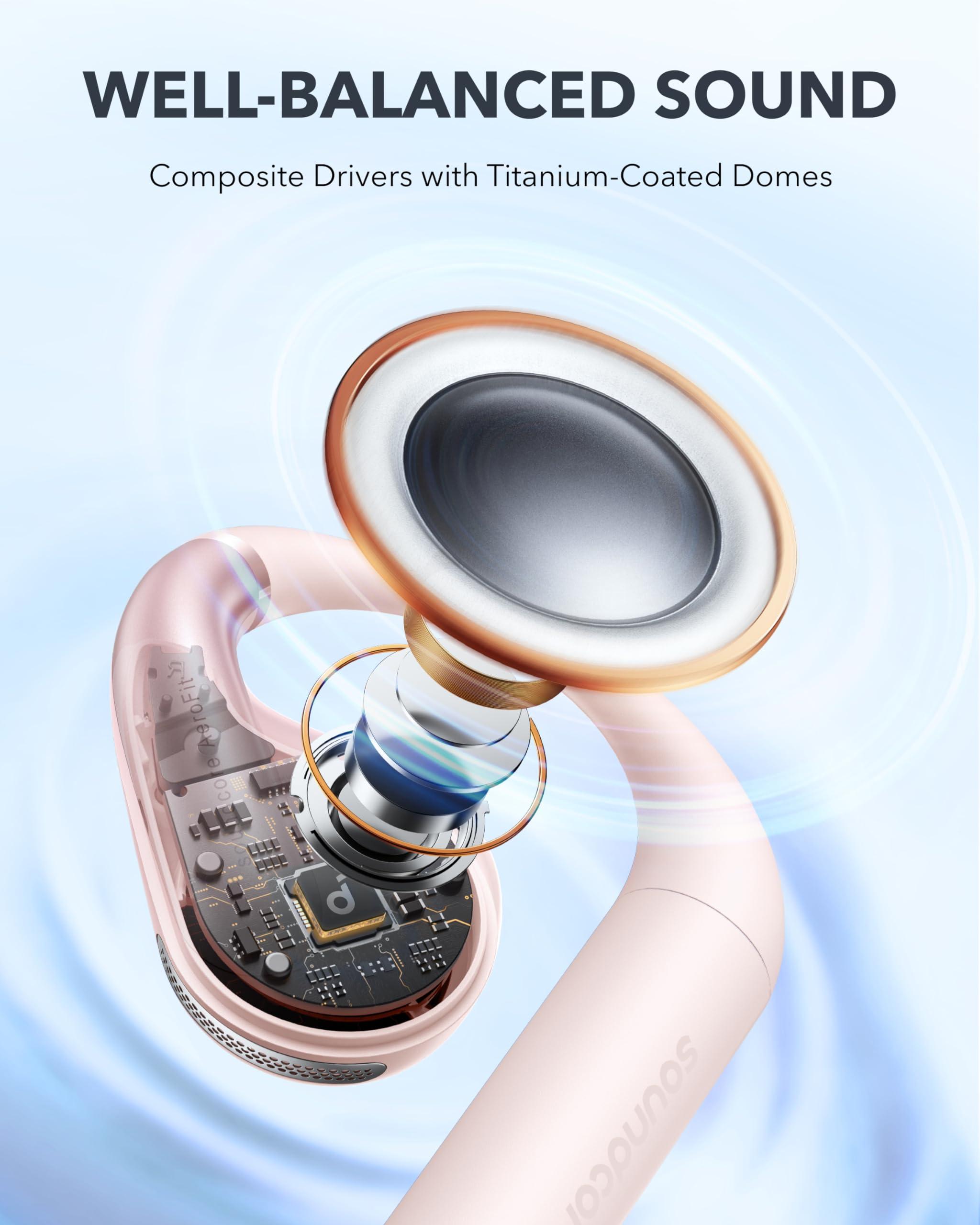 Soundcore Soundcore by Anker, AeroFit Open-Ear Headphones, Ultra Comfort, Snug Fit, Ergonomic Ear Hook, Balanced Sound, IPX7 Waterproof, 42H Playtime, Bluetooth 5.3, App Control, Clear Calls(Renewed)