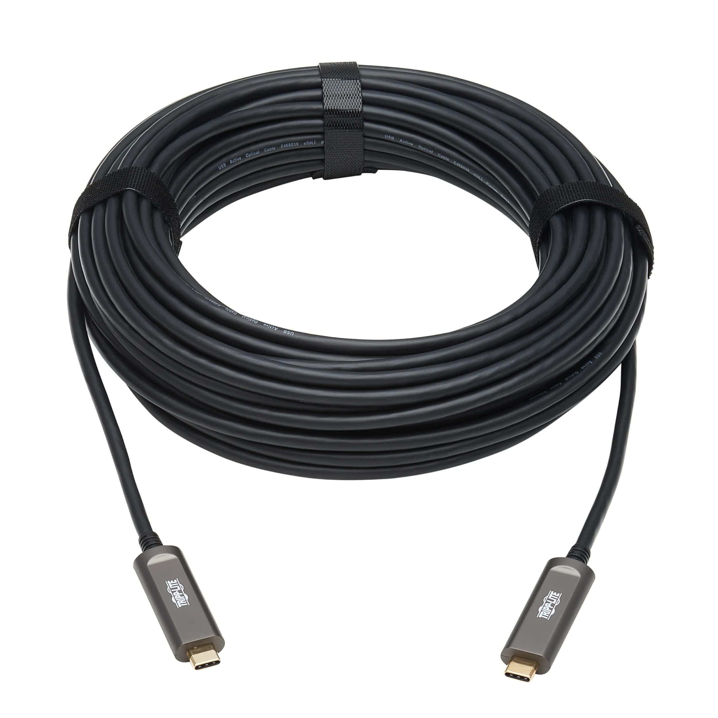 Tripp Lite Tripp Lite USB-C Fiber (10 Gbps) Data Cable, USB 3.2 Active Optical Cable, Male to Male, Black, Plenum-Rated for in Wall & Ceiling Installations, 33 Feet / 10 Meters, 3-Year Warranty (U420F-10M-D3)