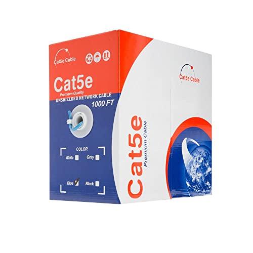 Cables Direct Online 1000ft Cat5e Solid 24AWG Cable UTP Cat5 Bulk Pull Box Network Copper Clad Aluminum Wire (Unshielded (UTP), Blue)