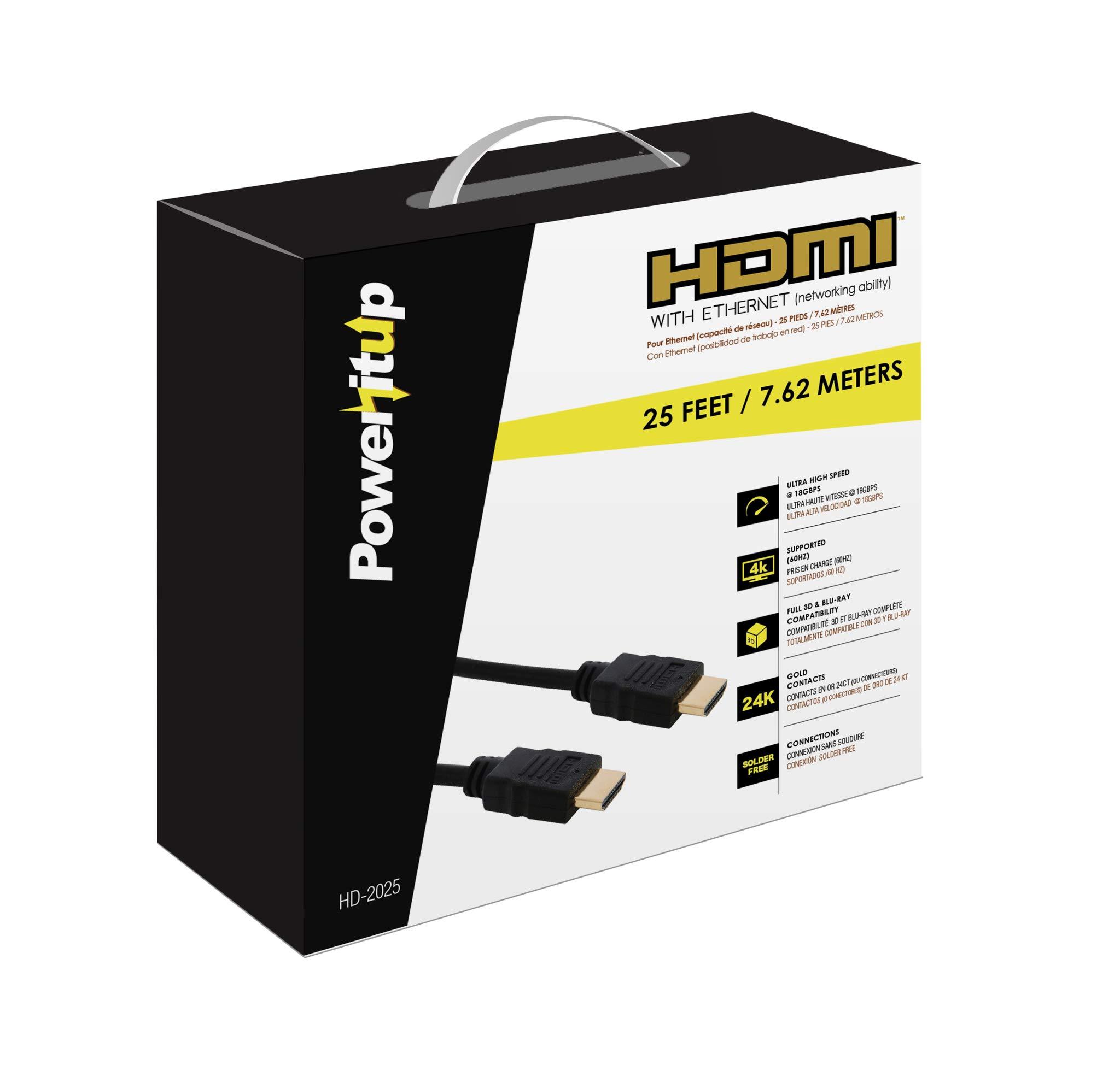 Impecca 25ft. HDMI V2.0 Ethernet Cable, 4K (60Hz),3D, Blu-ray, Audio Return Supported, 28AWG / 7.0mm, Use with HDTV/Projector/LCD or Electronic Devices, 25 feet Cable