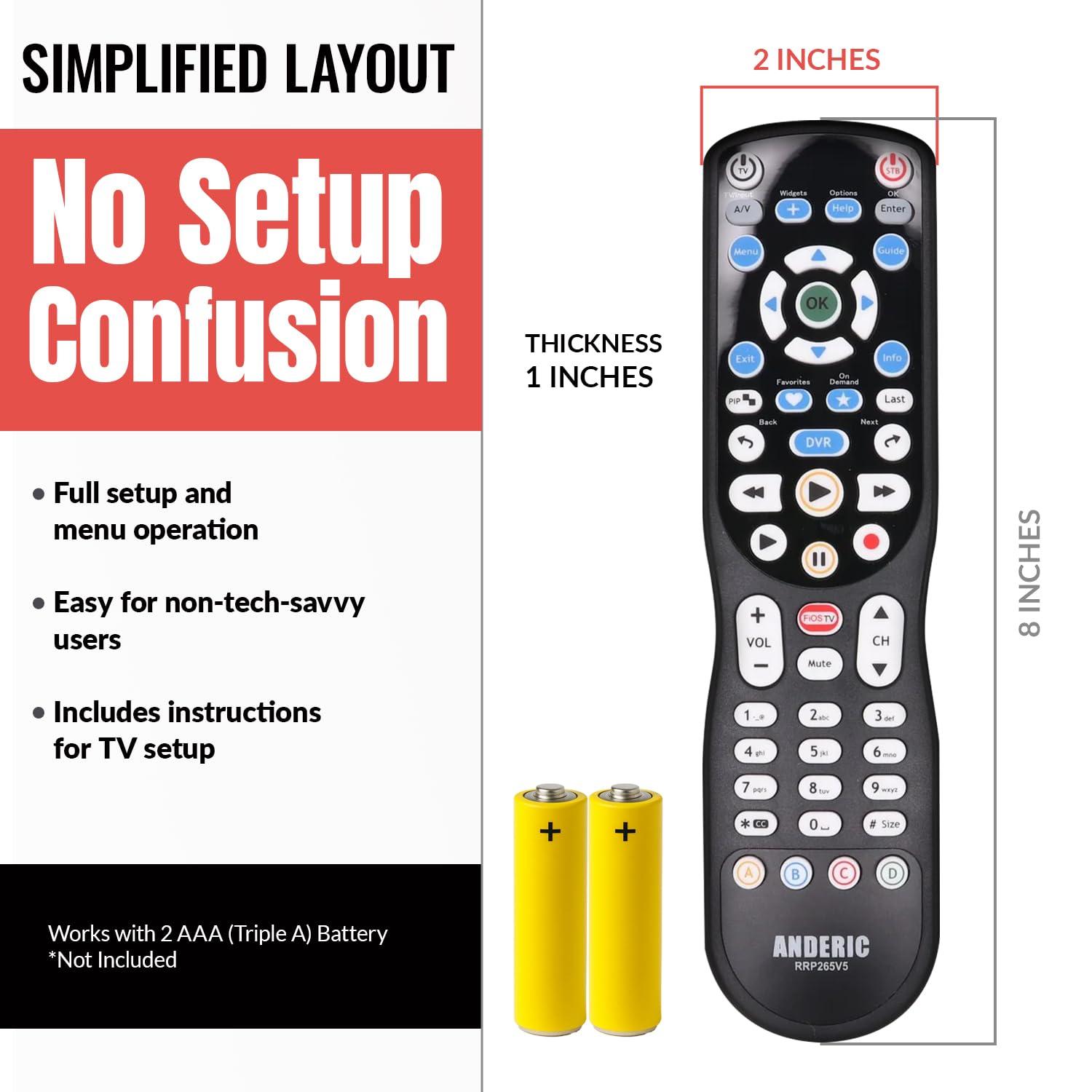 Anderic ANDERIC RRP265V5 Replacement Remote Control Compatible with Verizon FiOS 2-Device, Version 2/3/4/5 RC2655007/01, Work with All FiOS Systems and Set Top Boxes Replacement Controller