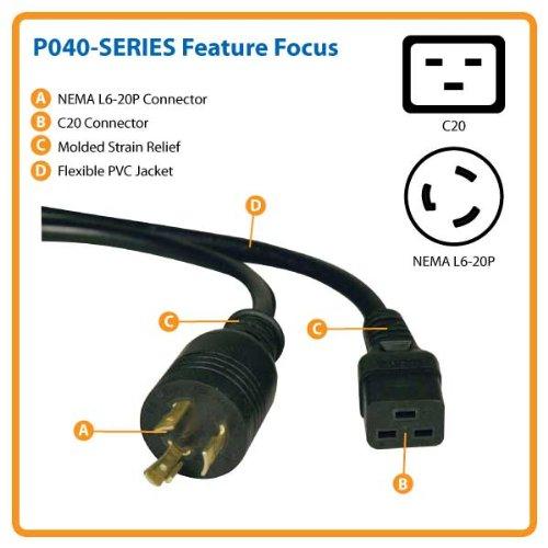 Tripp Lite Tripp Lite Heavy-Duty Power Cord for PDU and UPS 20A, 12AWG (IEC-320-C19 to NEMA L6-20P) 6-ft.(P040-006) Black