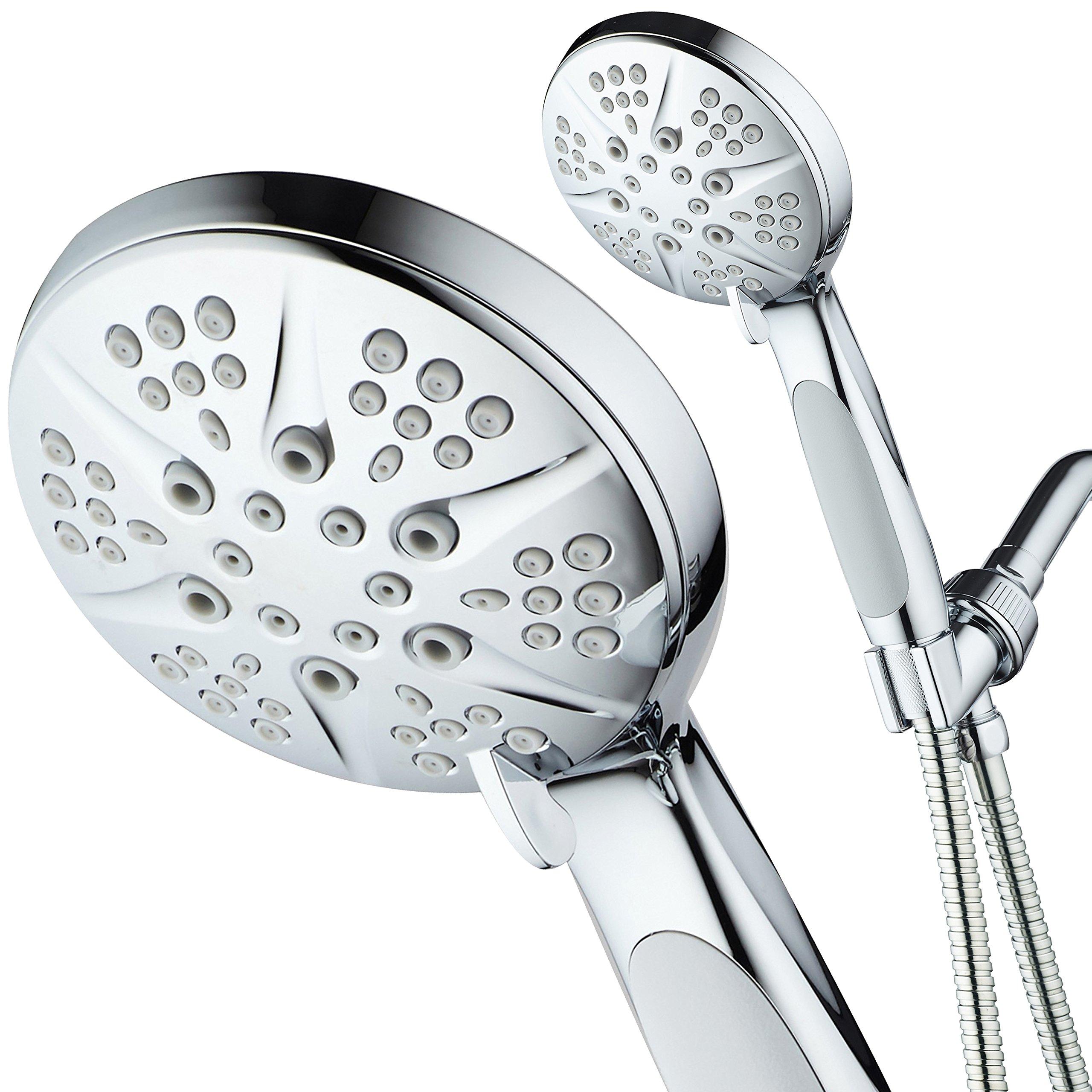 Hotel Spa NOTILUS Giant High-Pressure 6-setting Luxury Rain/Handheld Shower Head - Anti-Slip Grip, Metal Fittings, Anti-Clog Jets, Heavy-Duty Stainless Steel Hose - All-Chrome Finish