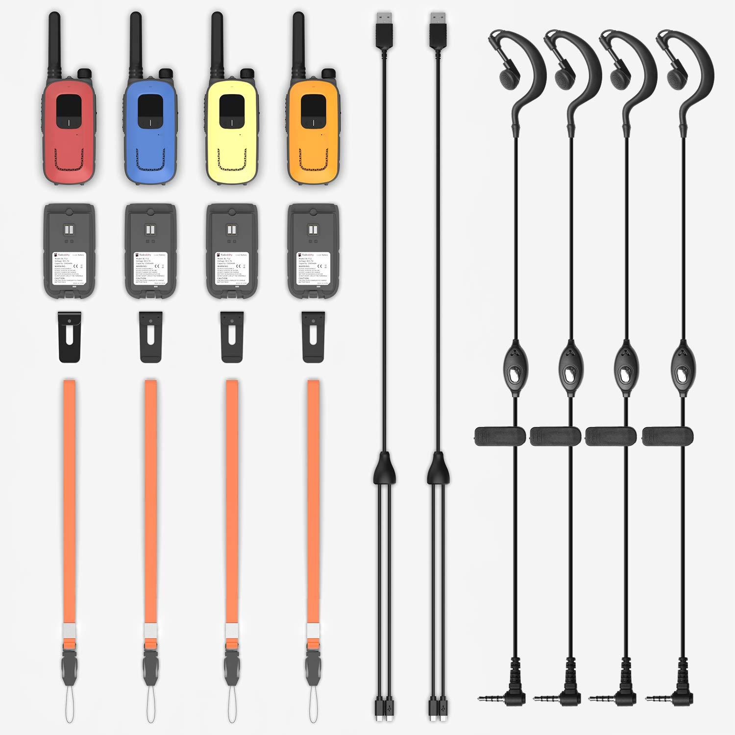 Radioddity [Radioddity] Radioddity FS-T1 & FS-T3 FRS Two-Way Radios, 4 Pack Long Range License-Free Walkie Talkies, NOAA Weather Alert, VOX, USB Rechargeable, 3 Mile Range, Red, Blue, Yellow, Black