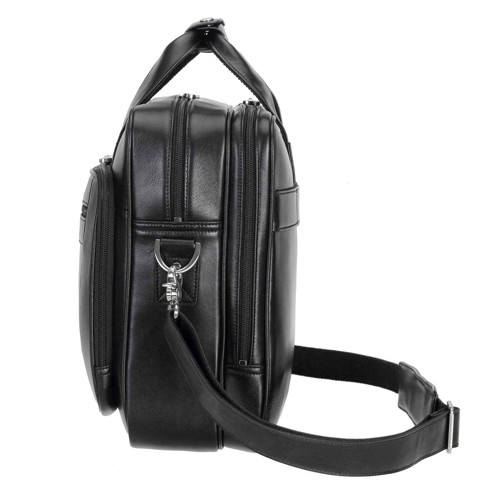 POLARE ORIGINAL Polare Napa Leather Laptop Briefcase - Business Travel Shoulder Bag for Men - Fits 17.3" Laptop (Black)