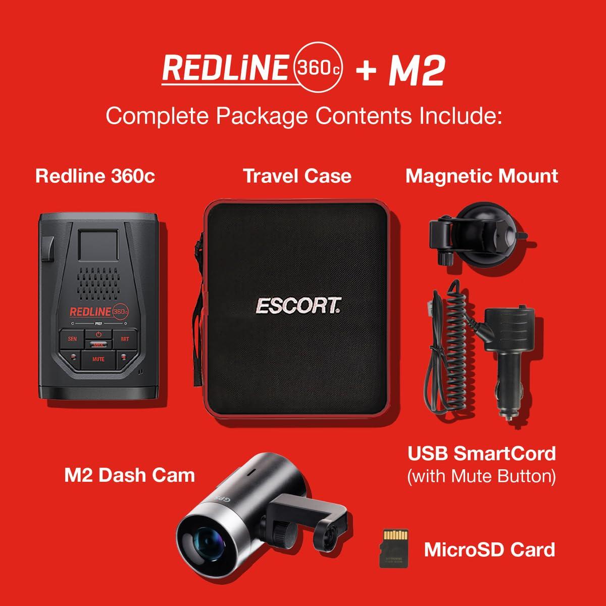 Escort Escort Redline 360c Laser Radar Detector & Escort M2 Smart Dash Cam Bundle - HD Video, Extreme Range, AI Assisted Filtering, Built-in WiFi, GPS Based, Apple CarPlay and Android Auto Compatible