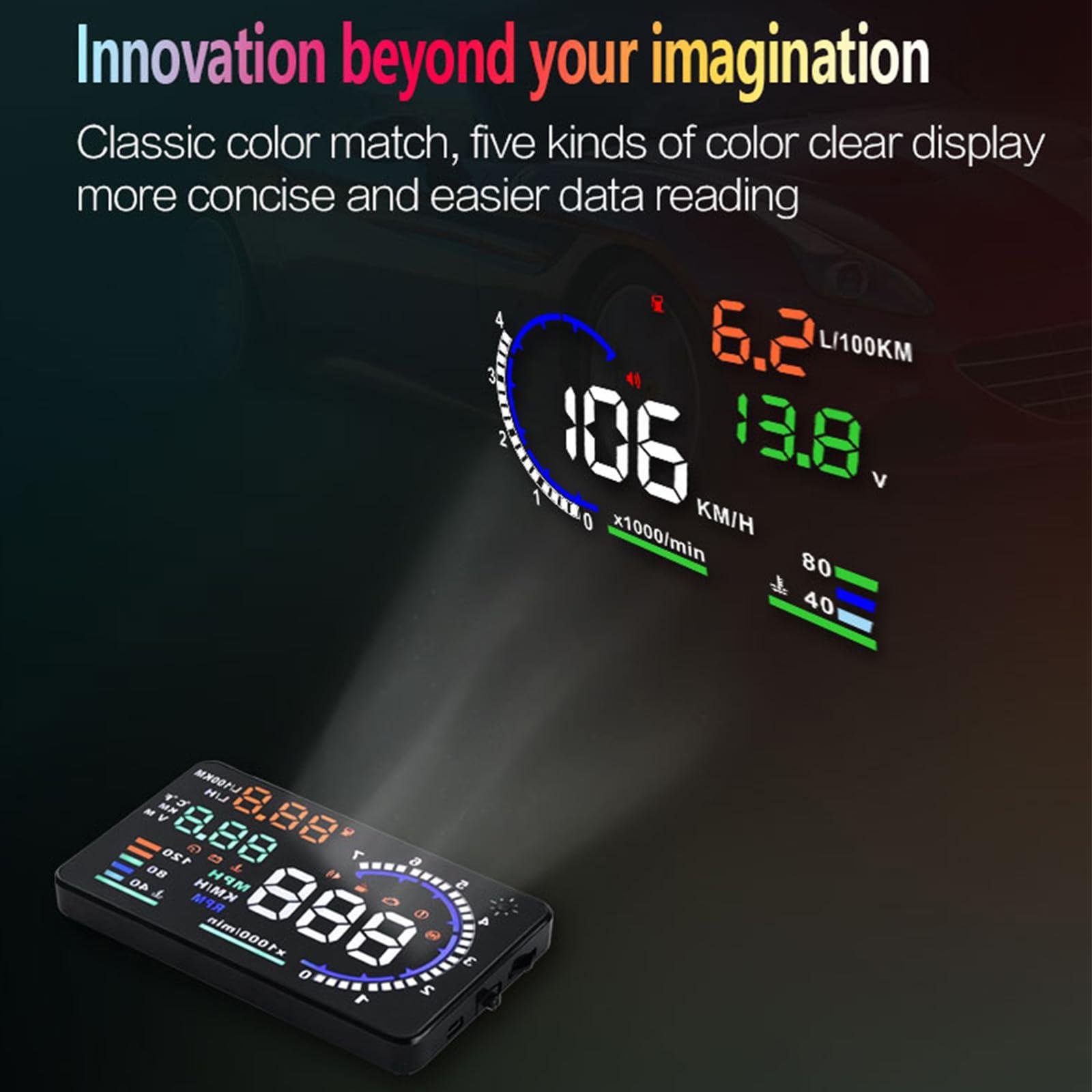 Geloo Geloo Head Up Display OBDII HUD Display for Cars A8 Head up Display 5.5in Digital Speedometer for Car MPH with Multiple Alarm,Light Sensor Windshield OBDII Interface only for Cars from 2012 Onwards