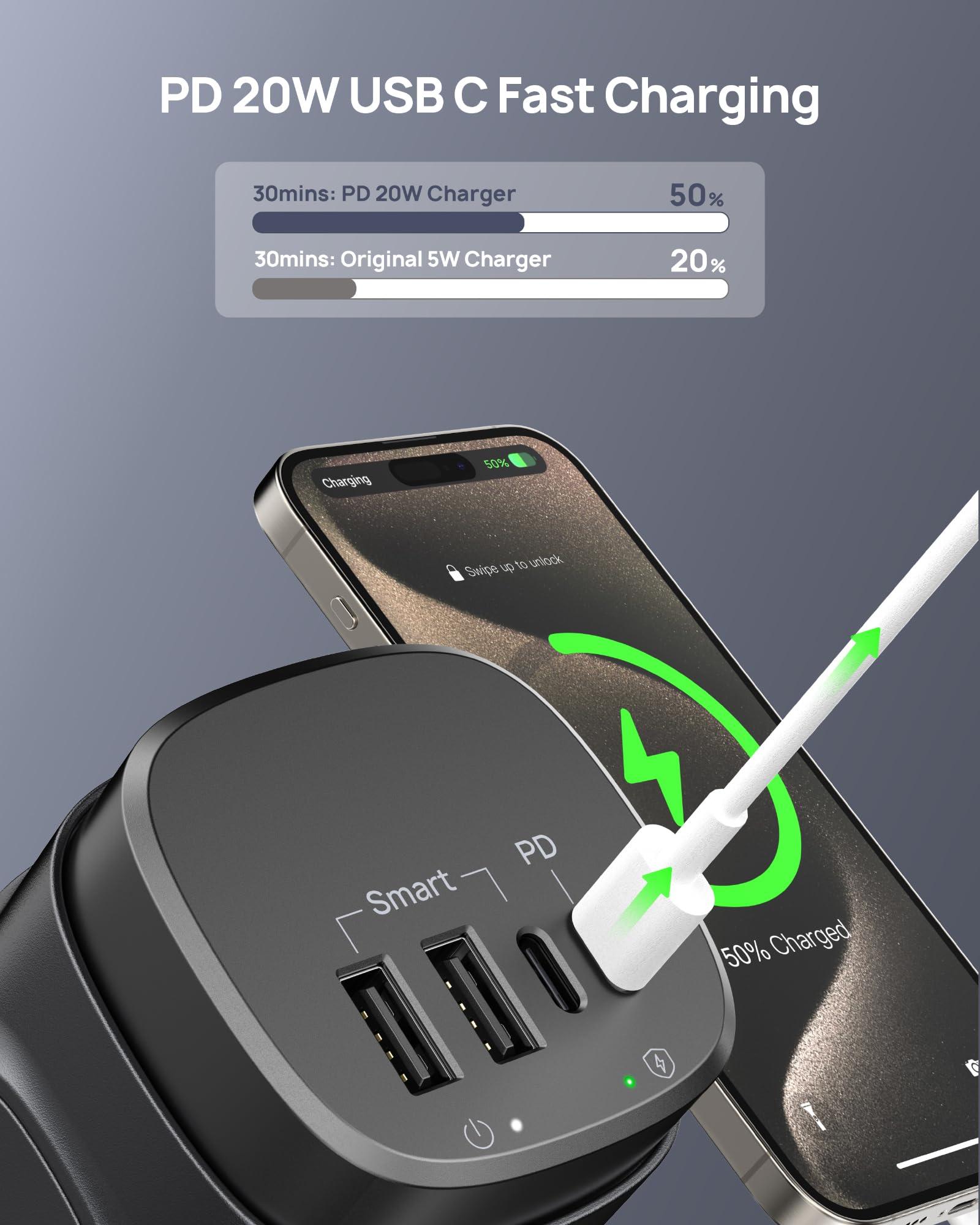 TROND TROND Retractable Power Strip Tower - Flat Plug Surge Protector Power Strip with USB C PD 20W, 5ft Extension Cord with Multiple Outlets, 1700 Joules, Office Desk Supplies, Dorm Room Essentials, Black