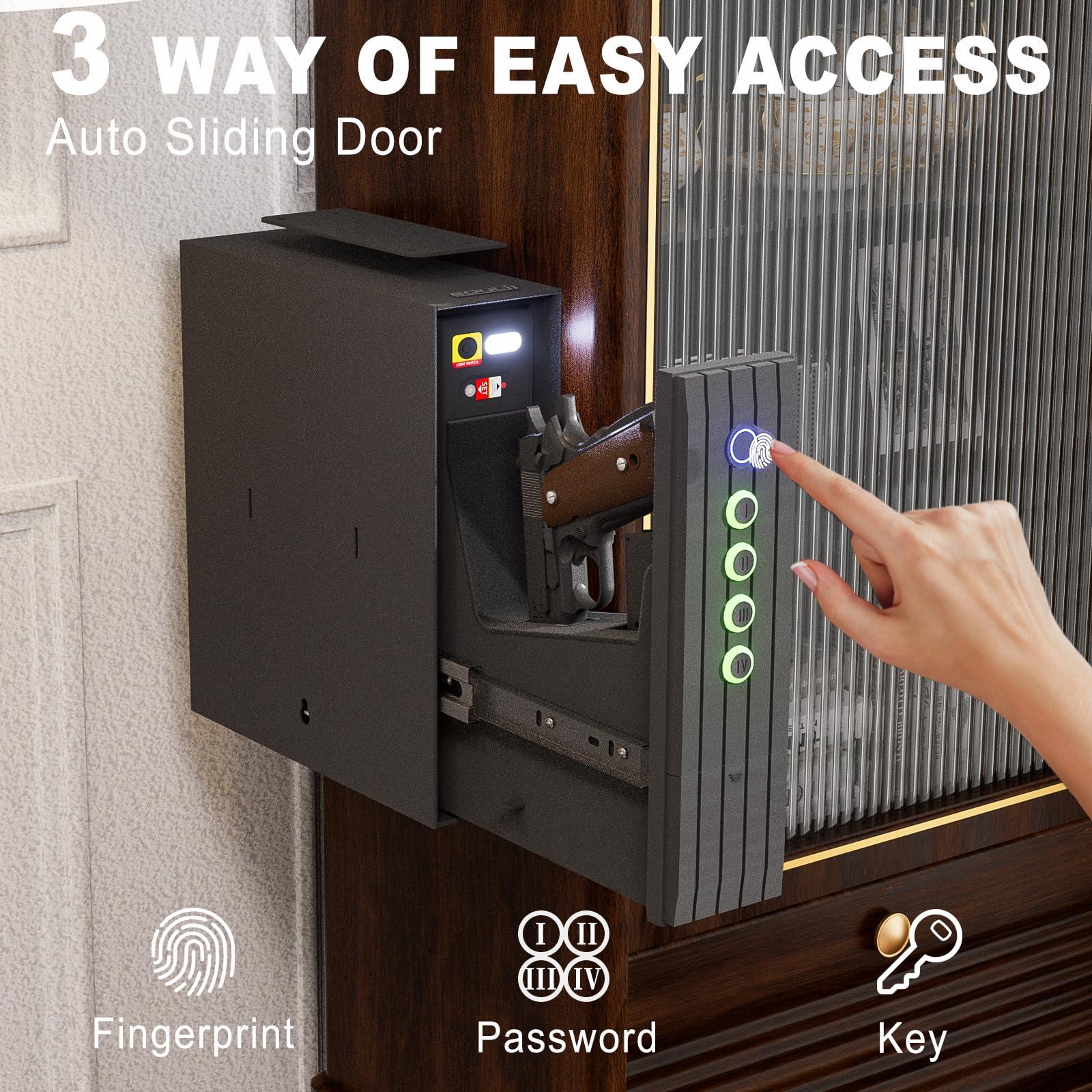 SOULYI SOULYI Biometric Slider Handgun Safe, Quick Access Pistol Safe for Nightstand, Bedside, Desk, Vehicle with Fingerprint, PIN Code, Key Lock, LED Light, and Silent Mode