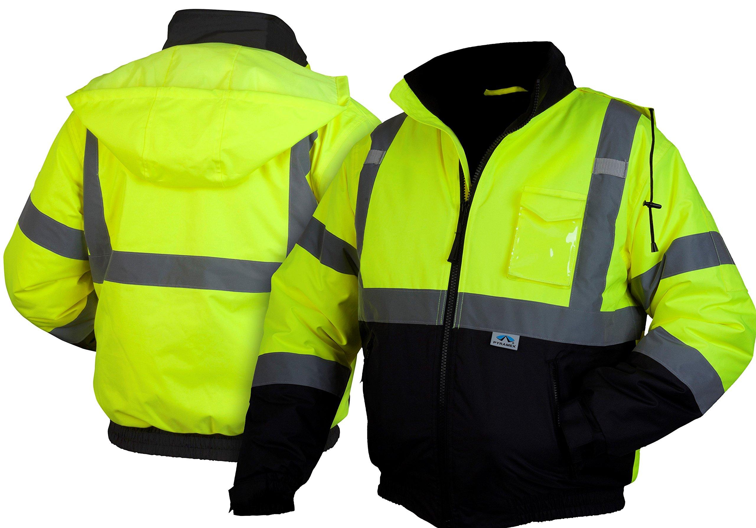 Pyramex Safety Pyramex Safety RJ3210M Safety Bomber Jacket with Quilted Lining, Hi-Vis Lime, Medium