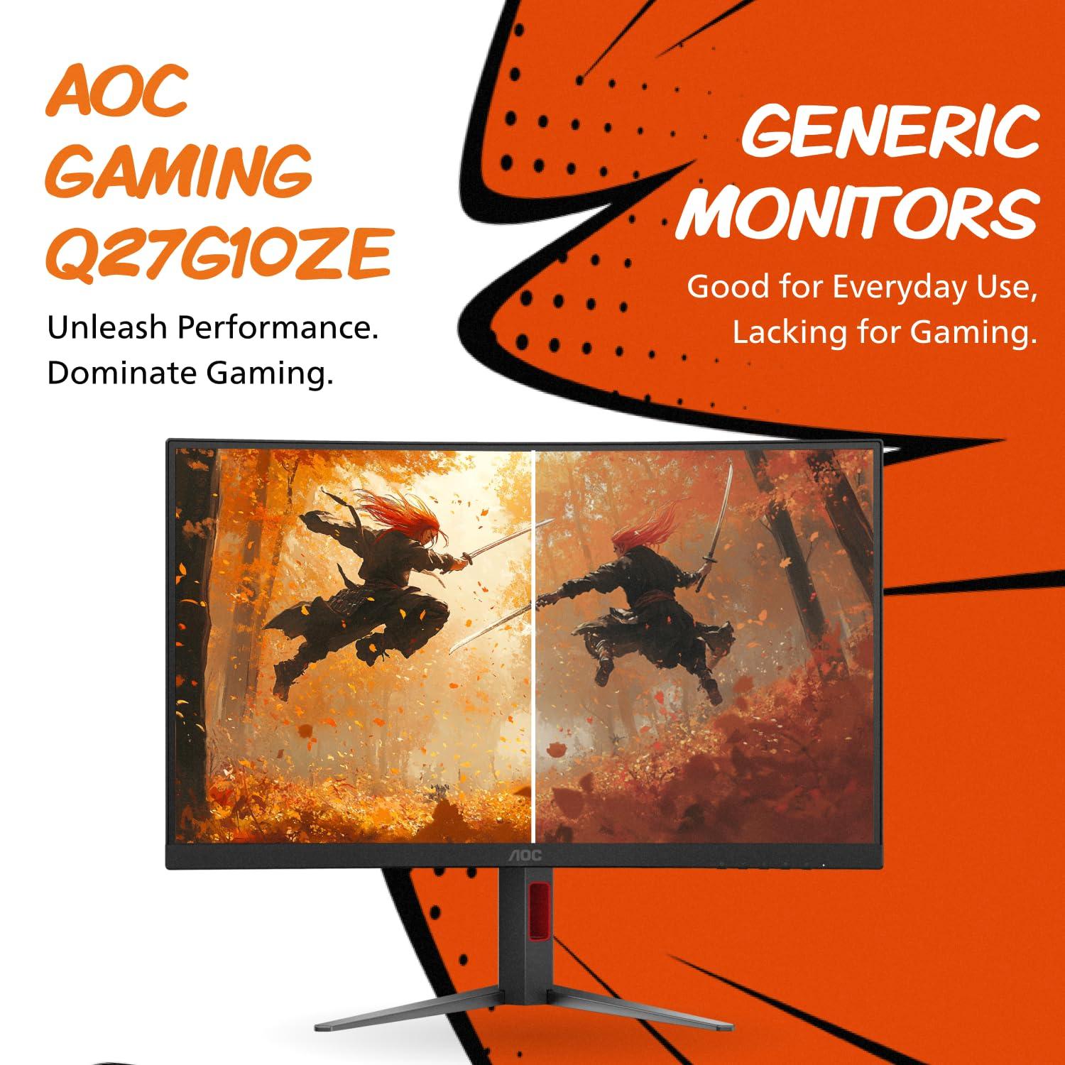 AOC AOC Q27G4XN 27" Gaming Monitor, 2K QHD 2560x1440, 180Hz 1ms, Adaptive-Sync, Height Adjustable, 2X HDMI 2.0, 1x Display Port, Xbox/PS5/Switch Ready, 3-Year Zero-Bright-dot
