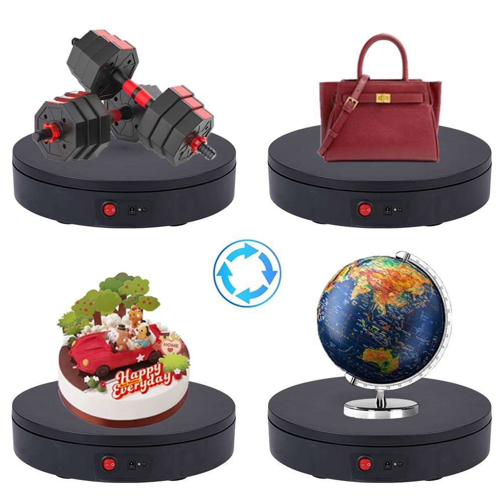 JAYEGT JAYEGT Motorized Rotating Display Stand ,360 Degree Electric Rotating Photography Turntable For Products DisplayVideo Show, Live ShowRemote Control+5 Colors Backgrounds (Black / 11.8inch / 265 Lbs Load / Rechargeable)
