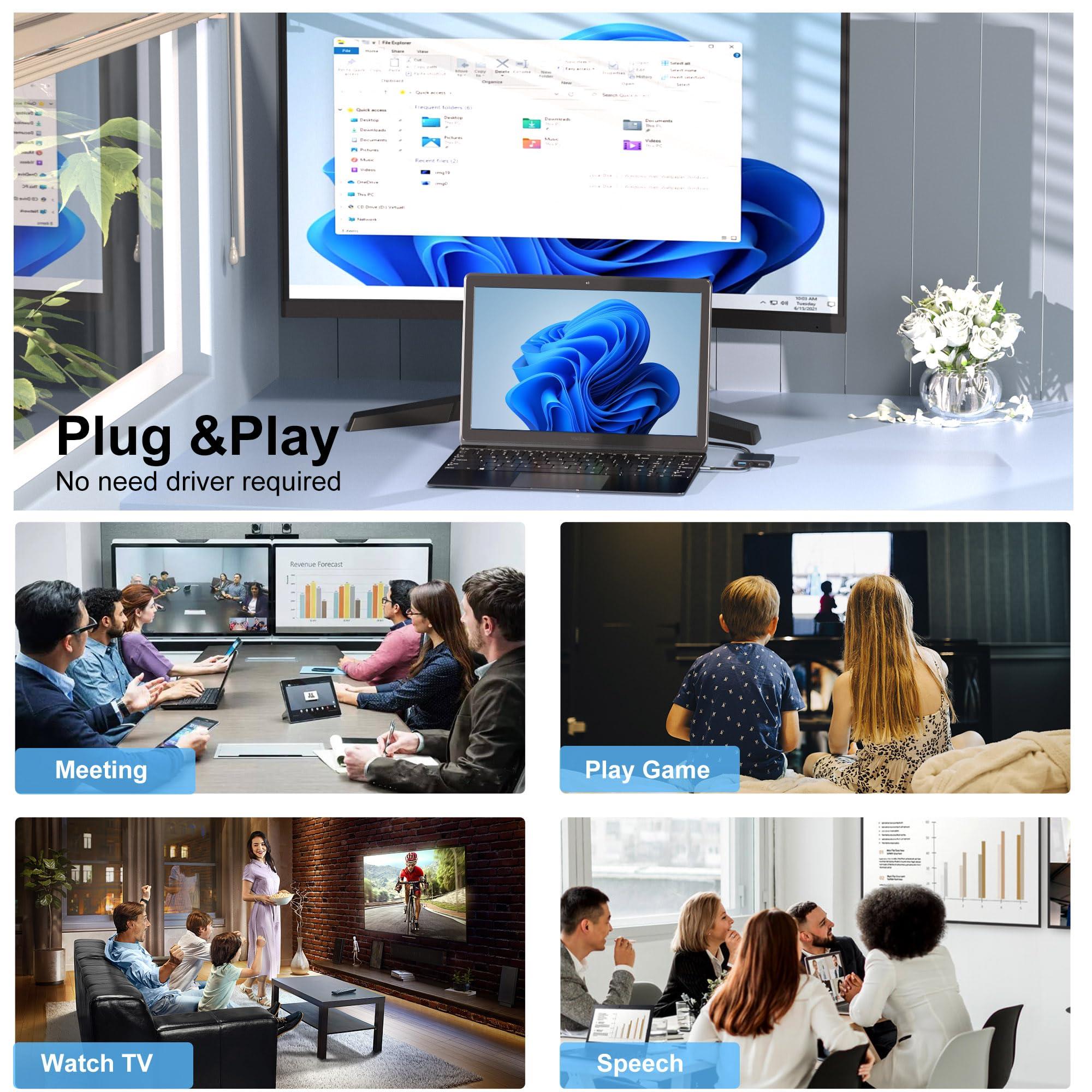 Movcle Docking Station Dual Monitor, USB C Docking Station, HDMI Splitter Extended Display, 4K Dual HDMI Adapter for 2 Monitors, Dual Monitor Adapter, USB Type-C Hub for Dell/HP/Lenovo/Mac Laptops