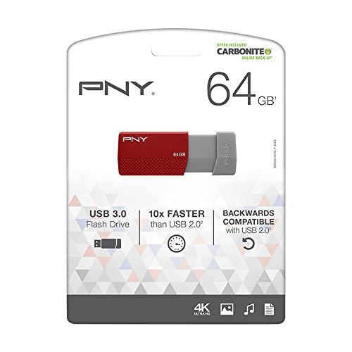 PNY PNY USB 3.0 Flash Drive, 64GB, Assorted Colors, P-FD64GELEDG