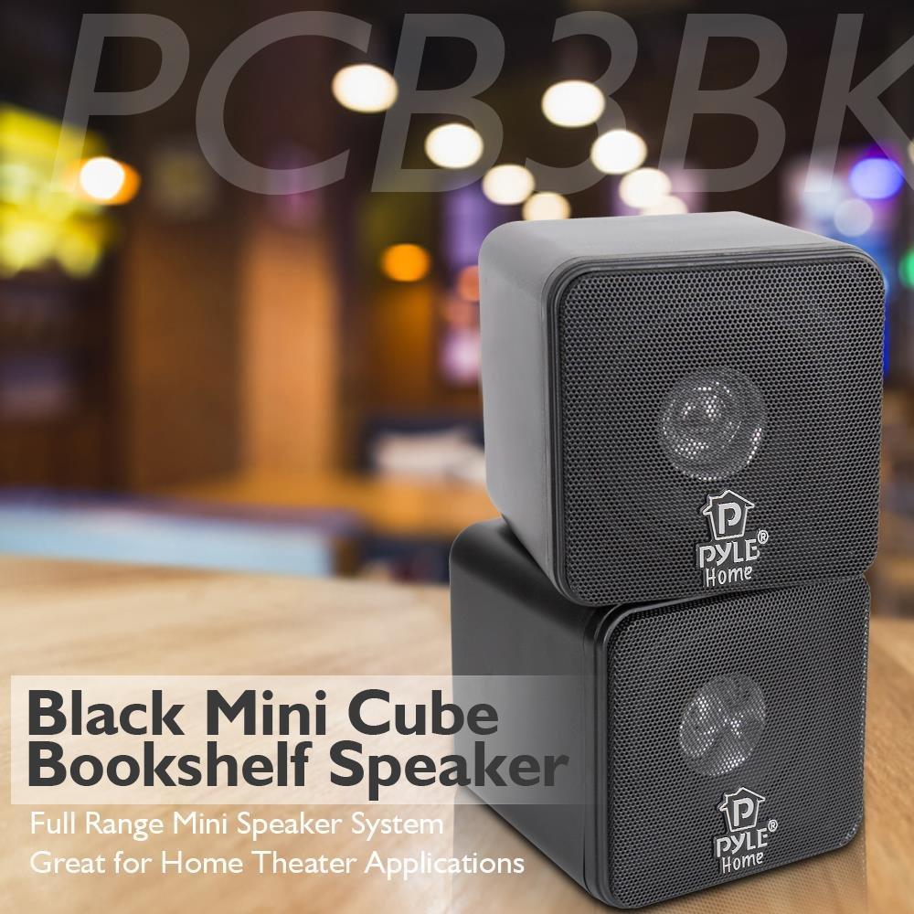 Pyle Pyle Home 4 Mini Cube Bookshelf Speakers-Paper Cone Driver, 200 Watt Power, 8 Ohm Impedance, Video Shielding, Home Theater Application and Audio Stereo Surround Sound System - 1 Pair -PCB4BK (Black)