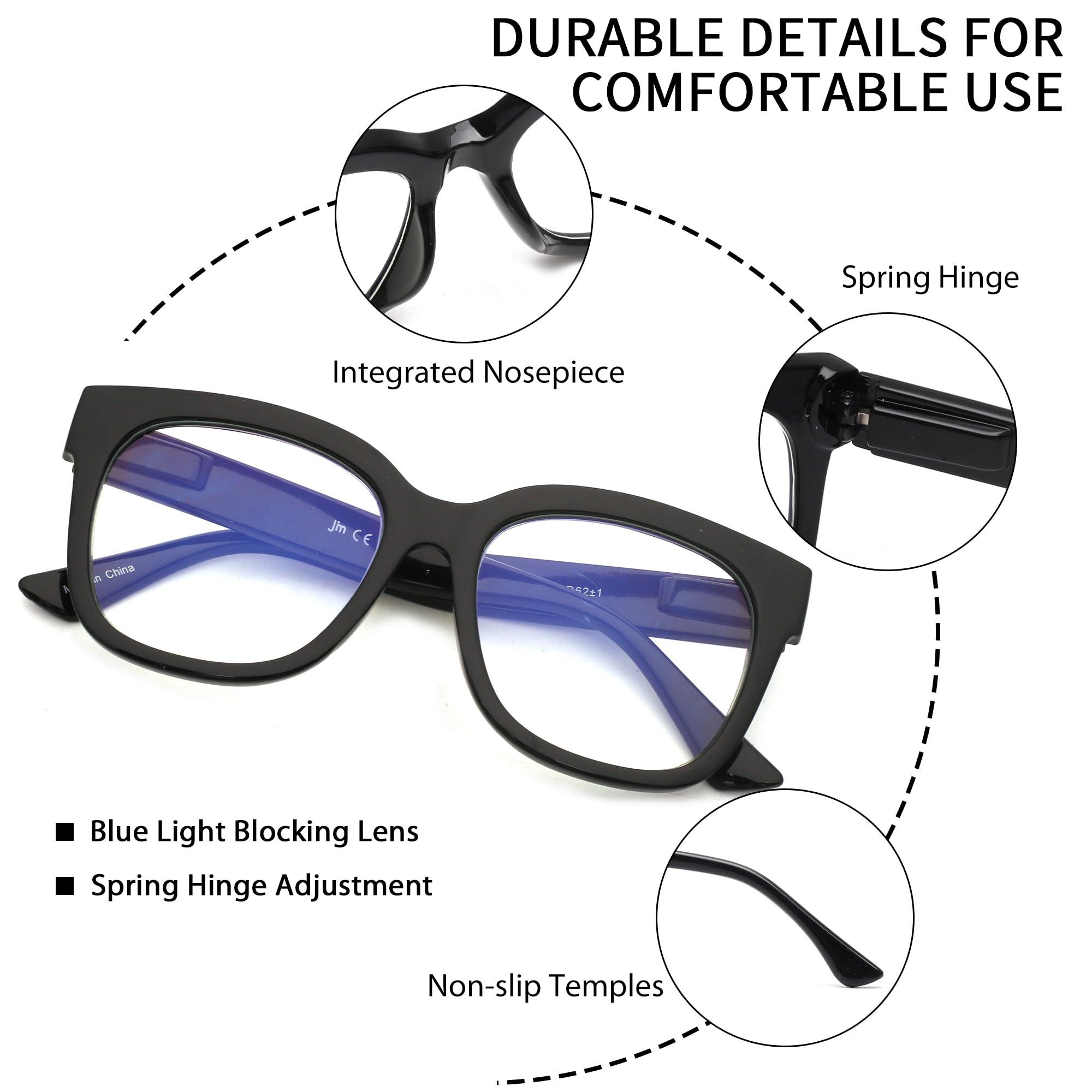 JM JM Reading Glasses for Women Oprah Style 3 Pack Square Oversized Readers with Spring Hinge Blue Light Blocking Ladies +2.25