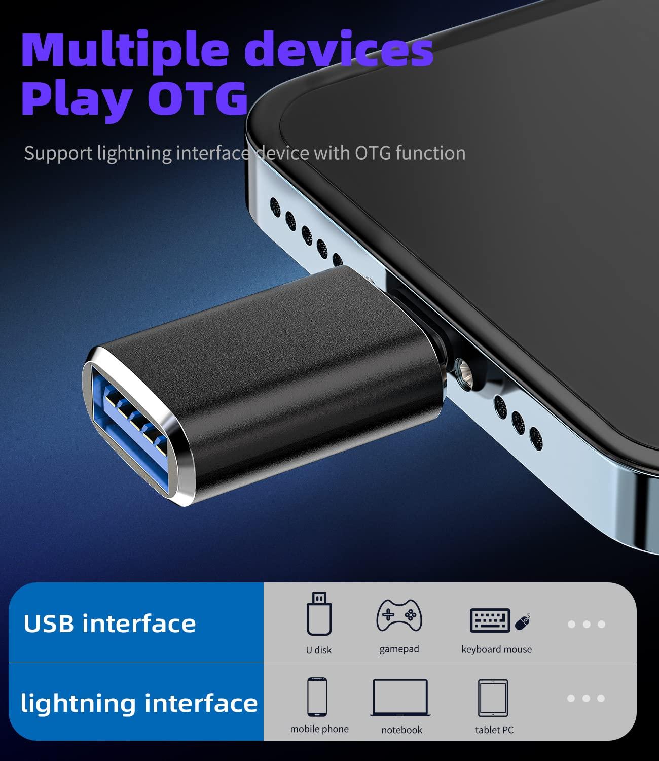 HOYULLI iPhone OTG Adapter Lightning Male to USB Female Dongle(2Pack) for 14 13 12 11 Pro Max Xr X Xs Se 7 8Plus for iPad Air Camera Card Reader USB Flash Drive U Disk Mouse Keyboard Hub MIDI Piano Converter