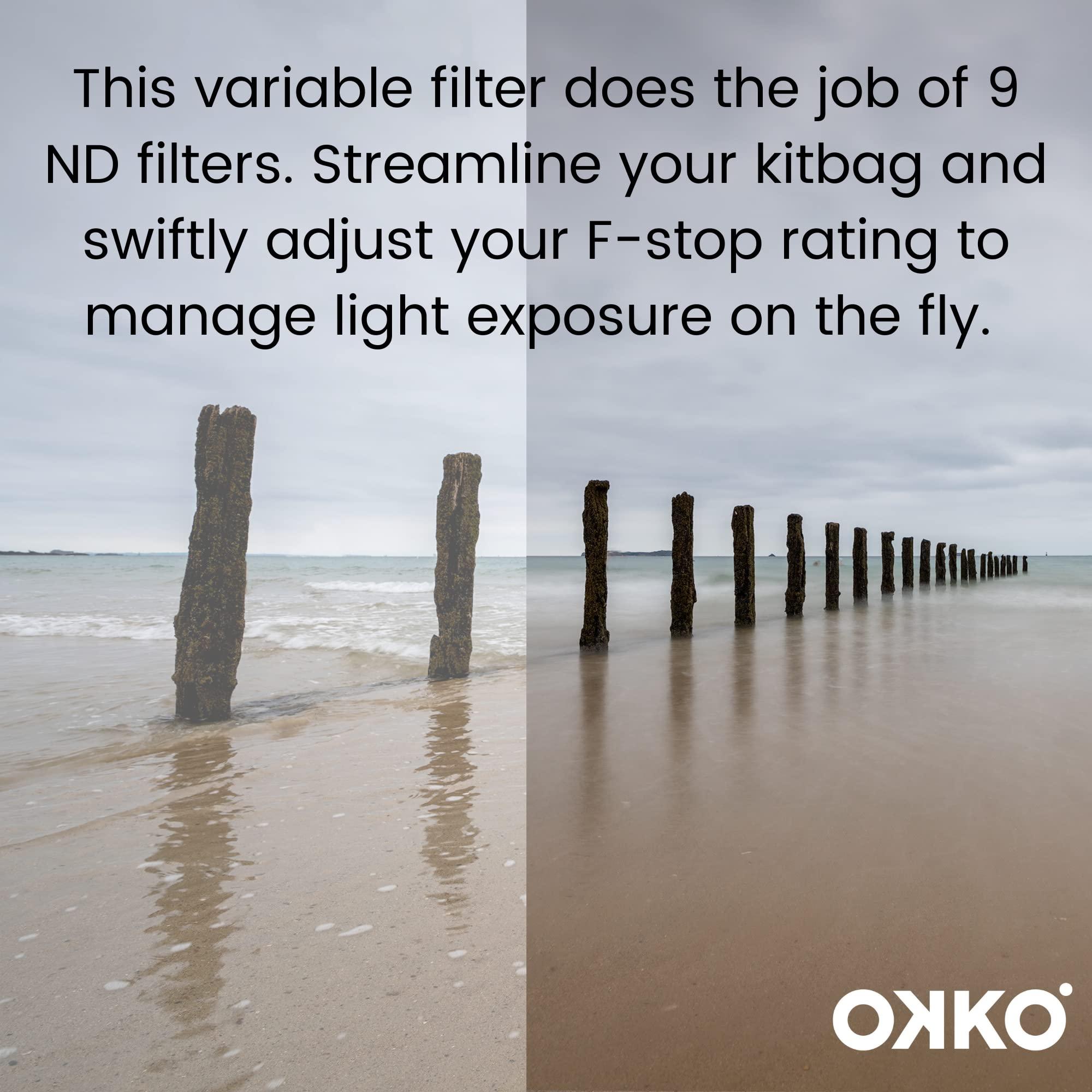OKKO Okko Pro Variable Neutral Density Filter, Ideal for Longer Exposures and Video, Compatible with All Major Camera Brands, Adjustable Rotate 360 with ND 1-9 Stops. Break it, we Replace it Free - 77mm