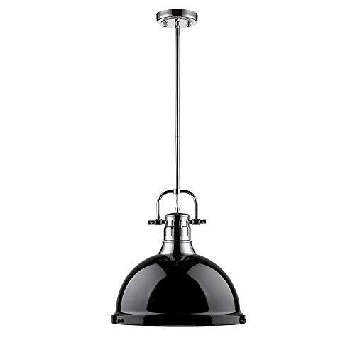 Golden Lighting Golden Lighting 3604-L CH-BK Duncan Pendant, Chrome with Black Shade
