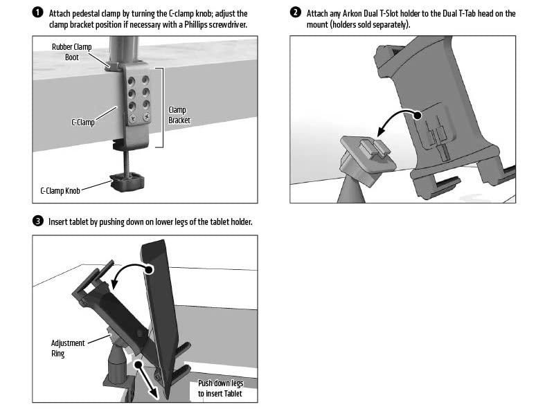ARKON ARKON Mounts Heavy Duty Desk Cart or Table Mounting Pedestal with 4 inch Arm and C Clamp Base