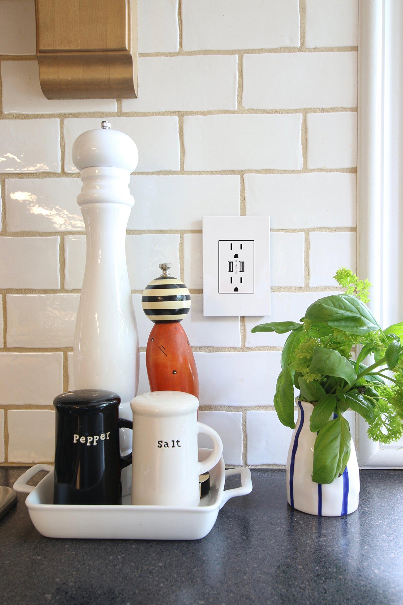 adorne Legrand adorne Dual USB Plus-Size Outlet Combo, White with Matching Wall Plate, ARTRUSB153W4WP