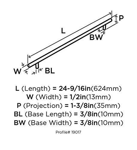 Amerock Amerock | Cabinet Pull | Sterling Nickel | 21-7/16 inch (544 mm) Center to Center | Bar Pulls | 1 Pack | Drawer Pull | Drawer Handle | Cabinet Hardware