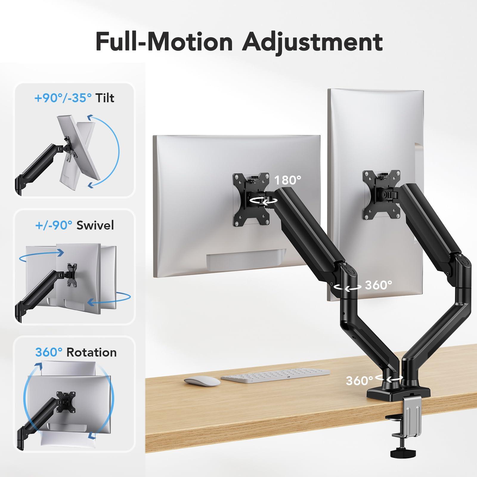 HUANUO HUANUO Dual Monitor Mount for 2 Monitors up to 32 inches, Each Arm Holds Max 22lbs,Steel Monitor Mount Reinforcement Plate for Thin, Glass and Other Fragile Tabletop