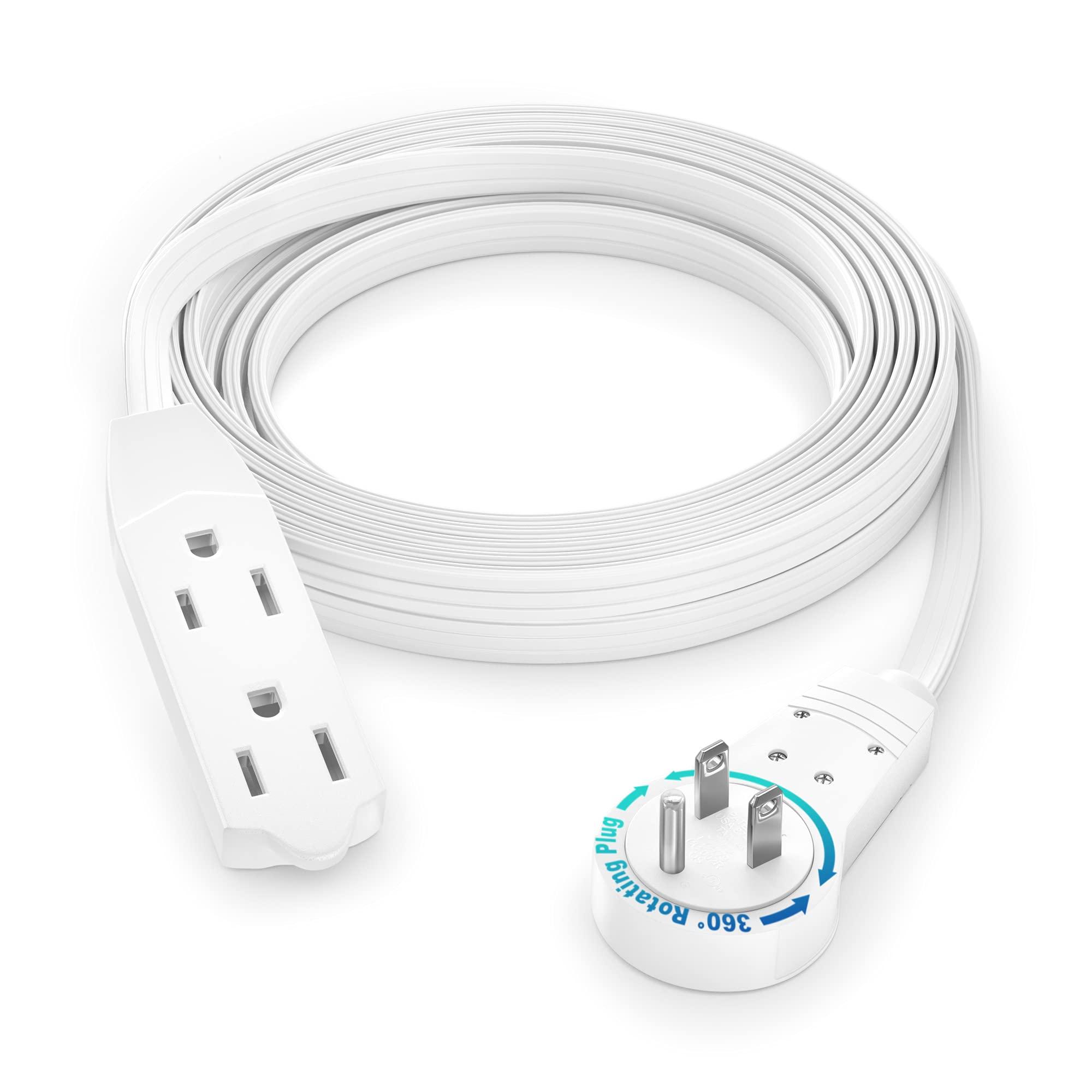 Maximm Maximm Cable 10 Ft 360° Rotating Flat Plug Extension Cord / Wire, 16 AWG Multi 3 Outlet Extension Wire, 3 Prong Grounded Wire - White - UL Certified