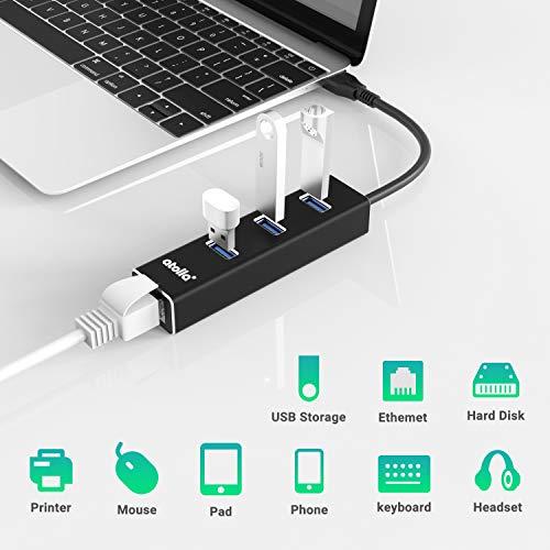 Bauihr USB 3.0 Hub Ethernet with USB C Adapter, 3 Port USB 3.0 Splitter Gigabit Ethernet Hub + USB C HUB Network RJ45 1000Mbps USB Extender
