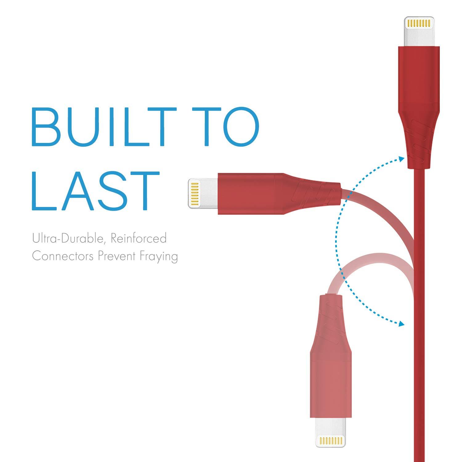 Realm Realm Lightning Earbuds Apple MFi Certified Headphones, in-Ear Headphones with Lightning Connector, Built-in Microphone, Hands-Free Calling and Track Controls, Red