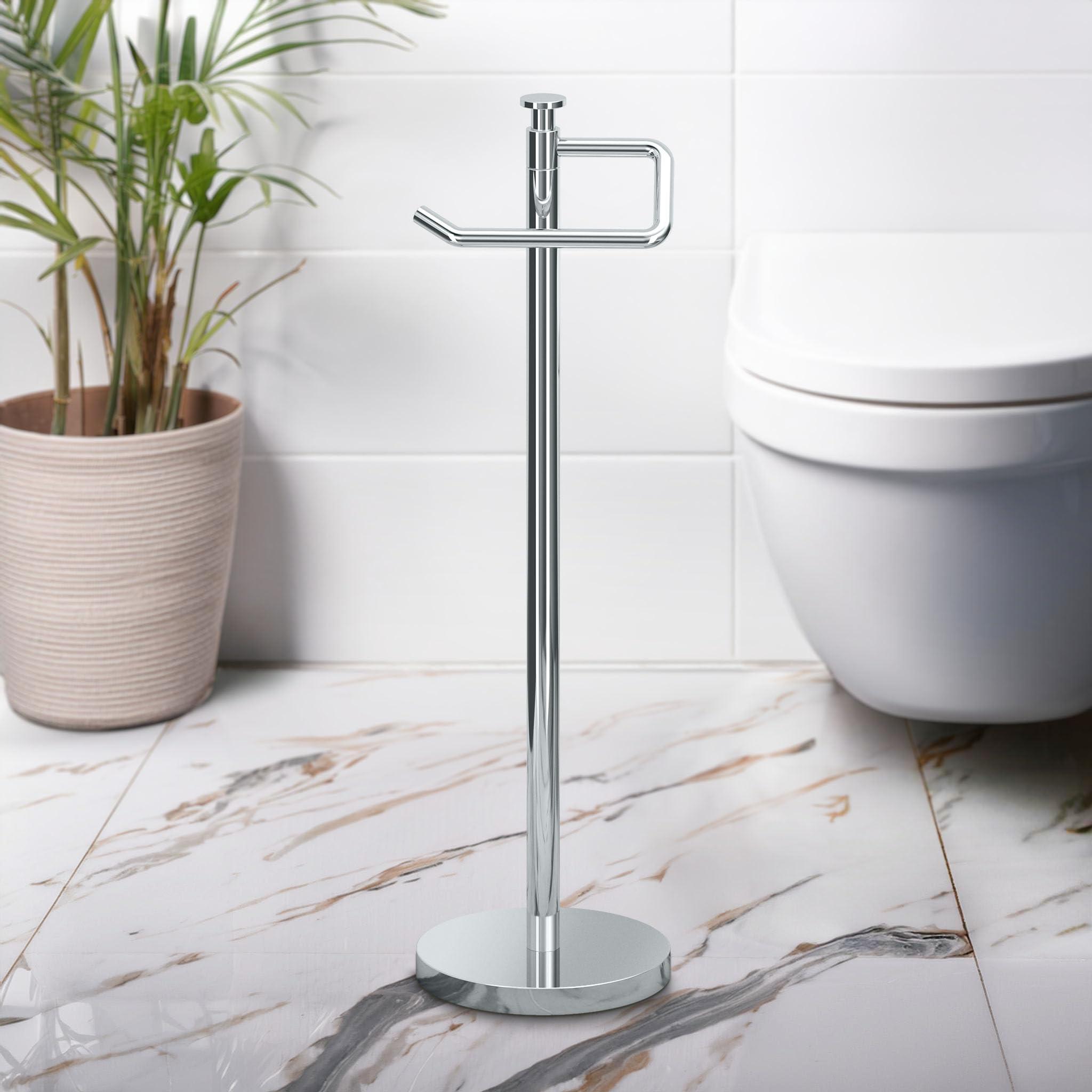Gatco Gatco 1435C Freestanding Toilet Paper Holder, 23.68 H, Chrome | Toilet Tissue Roll Holder Stand With Weighted and Padded Base For Bathroom