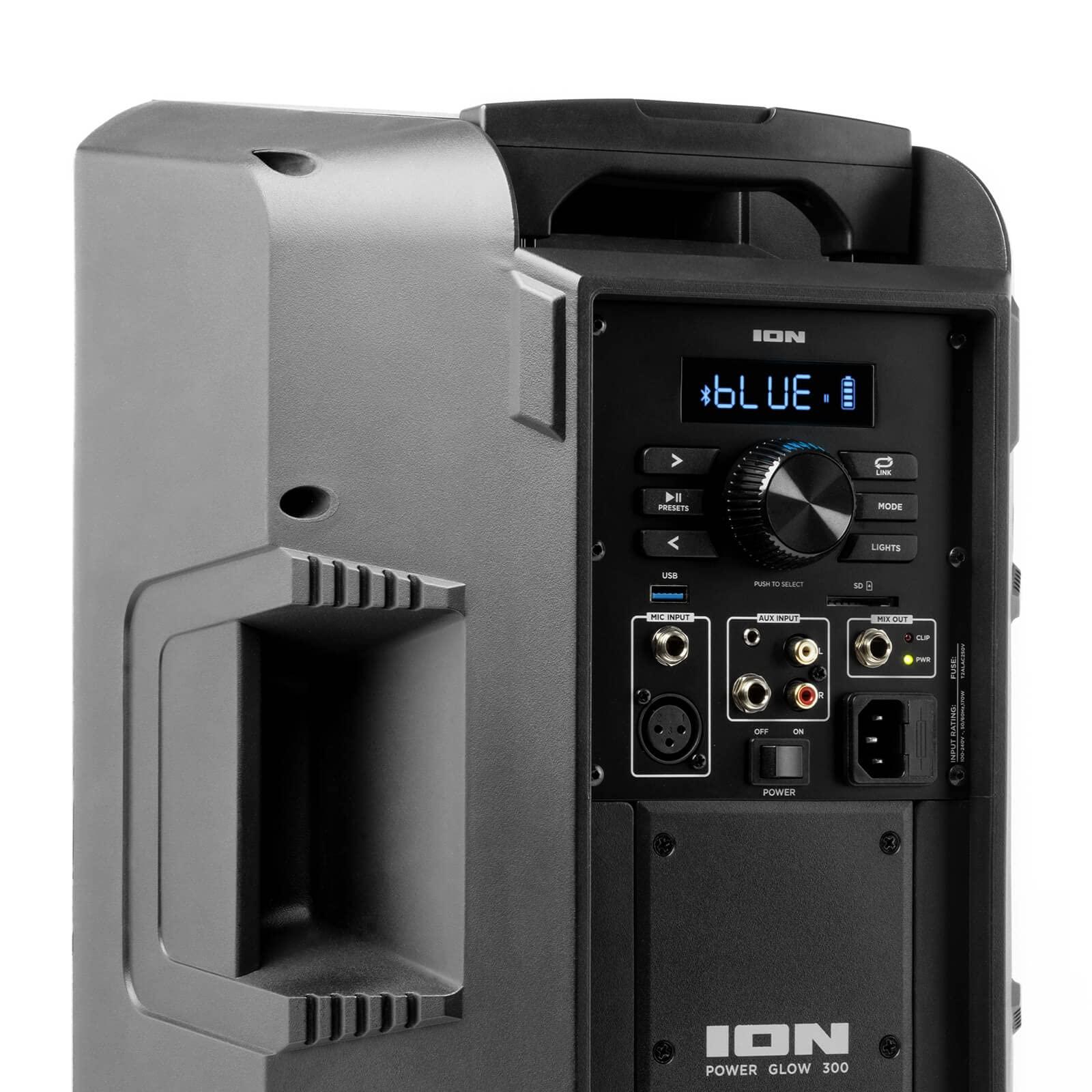 Ion ION Audio - Power Glow 300 Rechargeable Battery Powered Bluetooth Speaker System with LED Lights and Built-in Handles and Wheels, 300-Watt Sound System (Renewed)