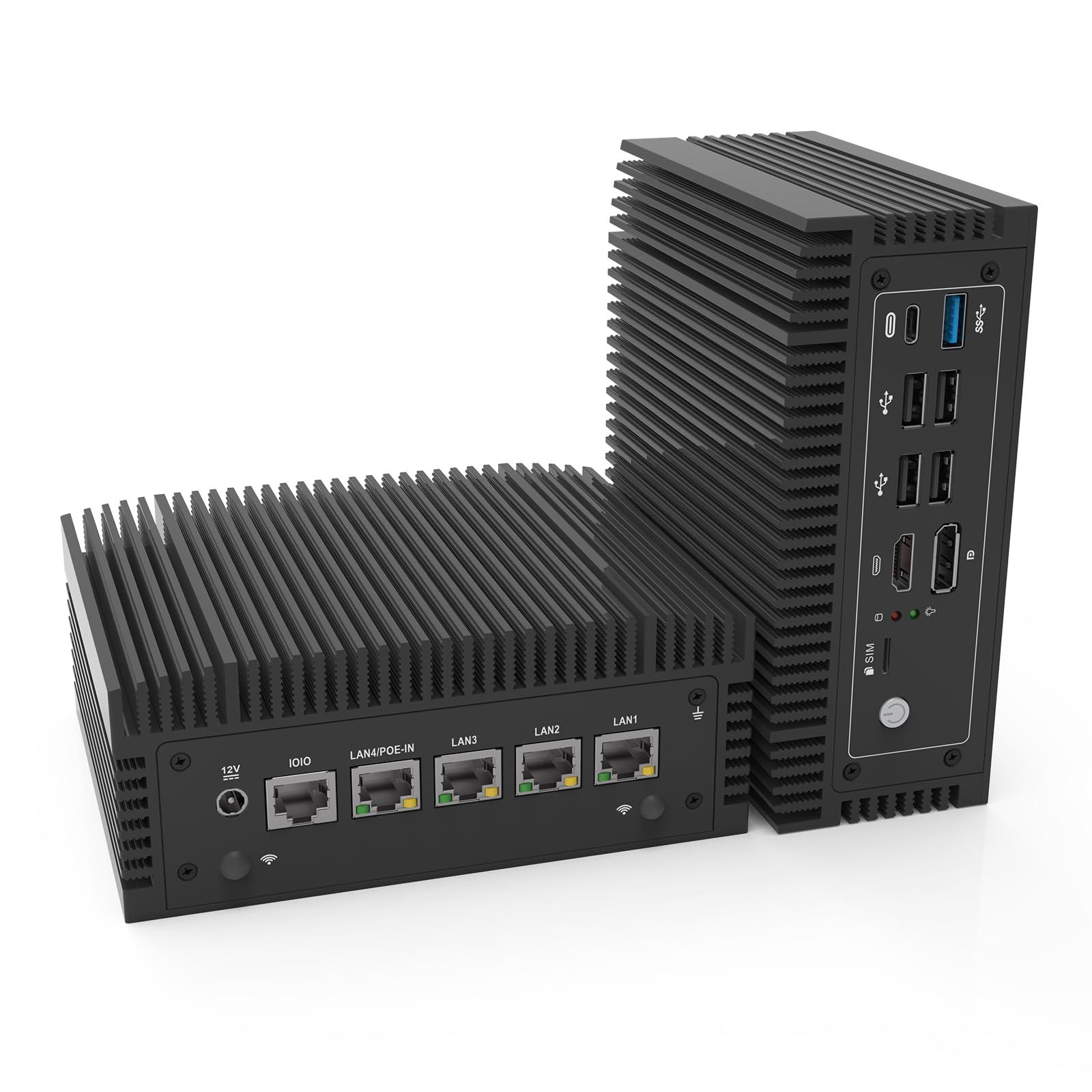 NEOSMAY Fanless N100 Industrial Mini PC Micro Firewall Appliance, 4 * 2.5Gbe i225 LAN Ports POE in Mini Computer 8GB DDR4 RAM 128GB SATA SSD, USB-C/5*USB/SIM Slot/HD+DP/Home Network Pfsense Router