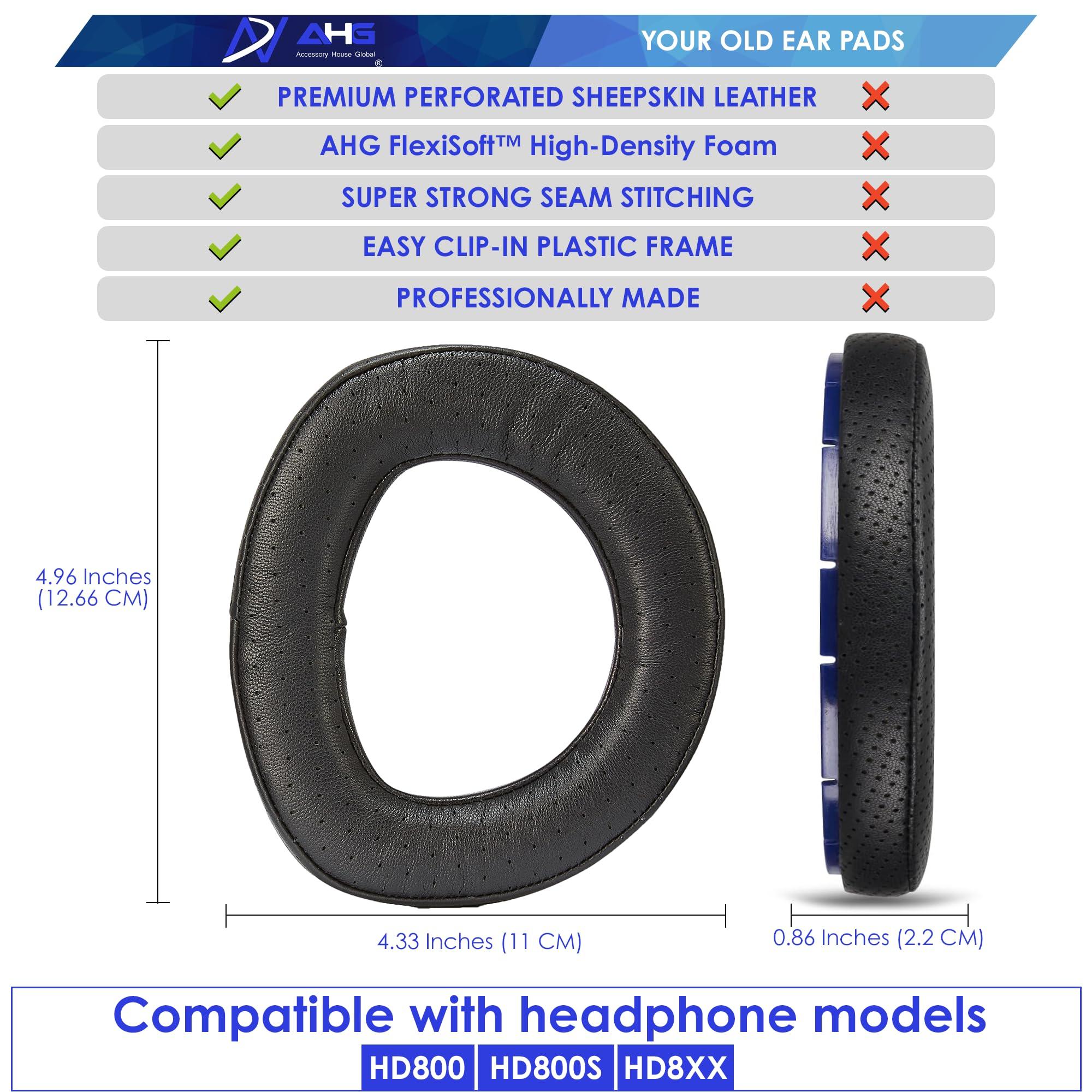 AHG Accessory House Global AHG Premium HD 8XX / HD 800S / HD 800 Ear Pads Cushions and Headband Compatible with Sennheiser HD800 / Sennheiser HD800S and Drop HD 8XX Headphones. Perforated Sheepskin/High-Density Foam/Durable