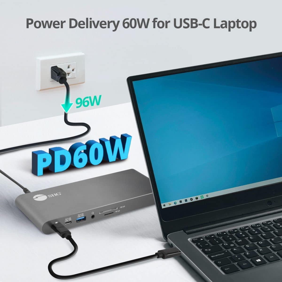 SIIG SIIG 4K USB-C MST Docking Station Dual 4K60Hz Display for Windows Laptops, Thunderbolt 3 Compatible, 60W PD, HDMI, Ethernet, SD/TF 3.0, USB 10G, Audio, Vertical/Horizontal Design (JU-DK0N11-S1)