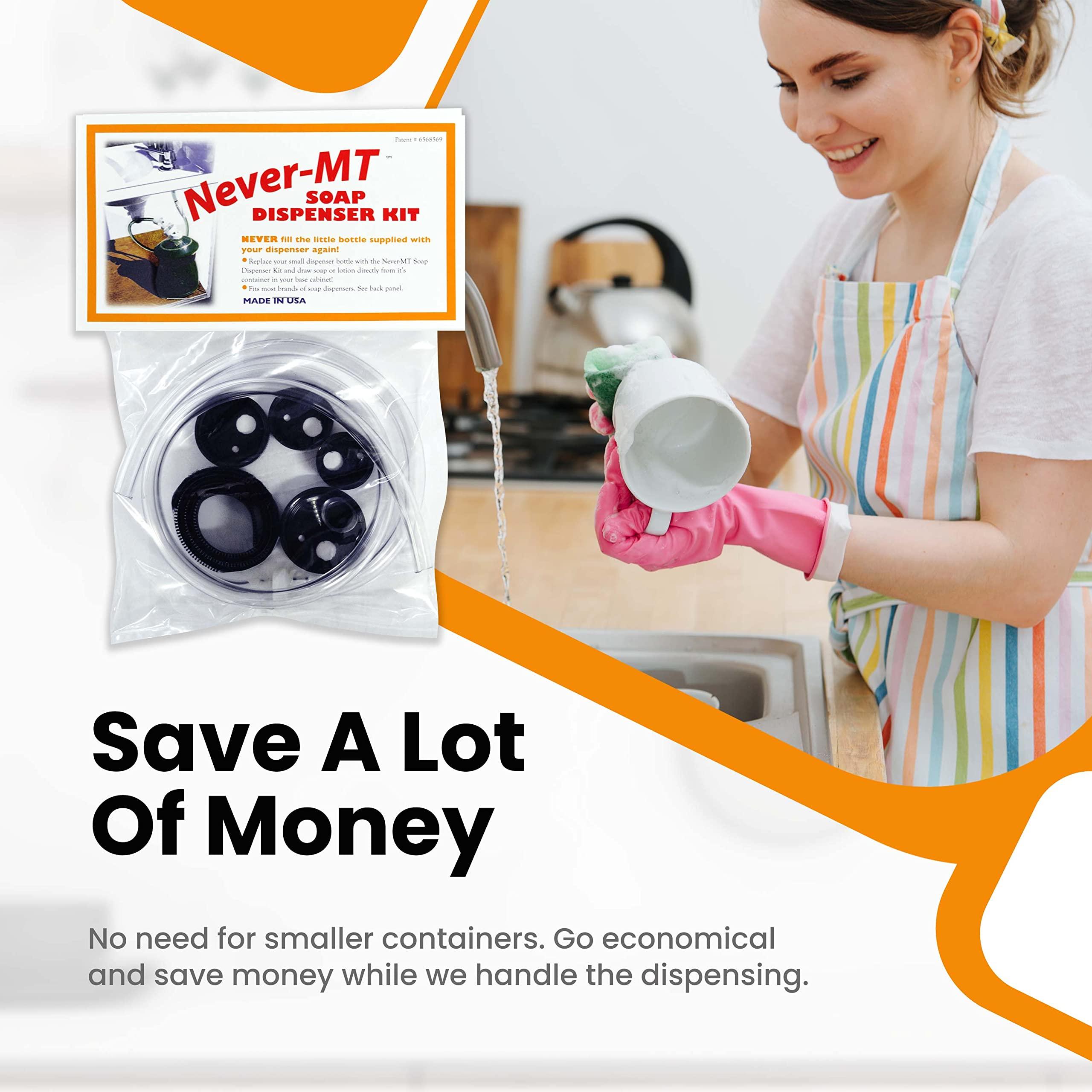 NEVER - MT Never - MT - The Original Soap Dispenser Conversion Kit - Made in The USA - Kitchen Sink Extension Tube Kit - Never Fill The Little Bottle Again!