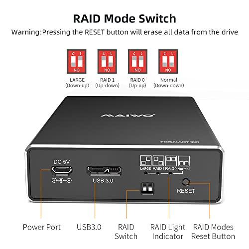 MAIWO MAIWO Dual Bay Hard Drive RAID Enclosure for 2.5 Inch SATA SSD HDD, RAID 0/RAID 1/JBOD/PM, USB 3.0 6Gbps with UASP, 16TB Capacity, External HDD Bay Aluminum