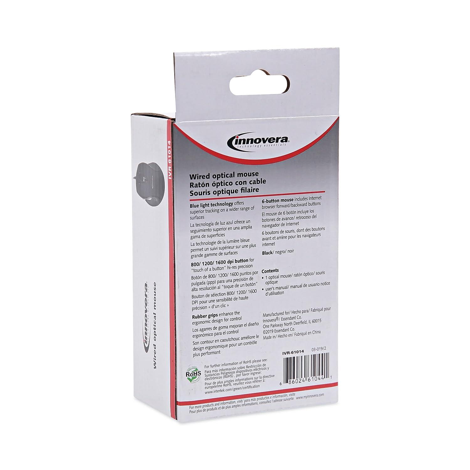 Innovera Innovera IVR61014 USB 2.0 Right Hand Use Full-Size Wired Optical Mouse - Black