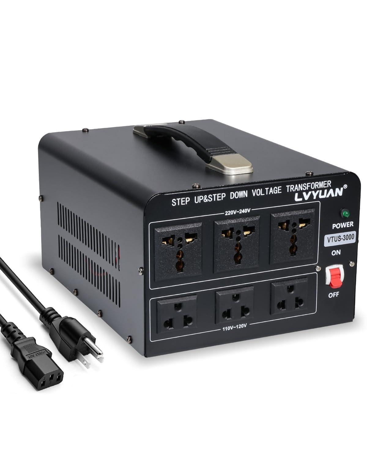 LVYUAN LVYUAN 3000 Watt Voltage Converter Transformer Heavy Duty Step Up/Down AC 110V/120V/220V/240V Power Converter with 3 US Outlets, 3 Universal Outlets, Resettable Circuit Breaker Protection