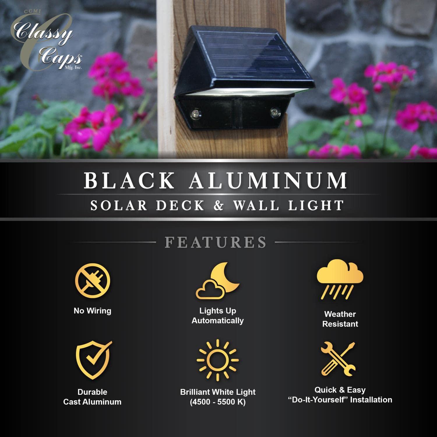 Classy Caps Classy Caps SL178 Solar Integrated LED Deck & Wall Light - Black Aluminum