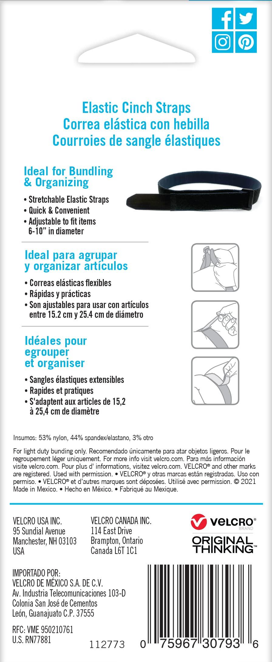 VELCRO Brand VELCRO Brand 30 Inch Elastic Straps 4 Pack | Stretchable and Adjustable For Snug Fit | Fasten Outdoor Umbrellas, Wood, Tarps, Blankets, Poles, More | Cinch with Buckle, Black 30x1"