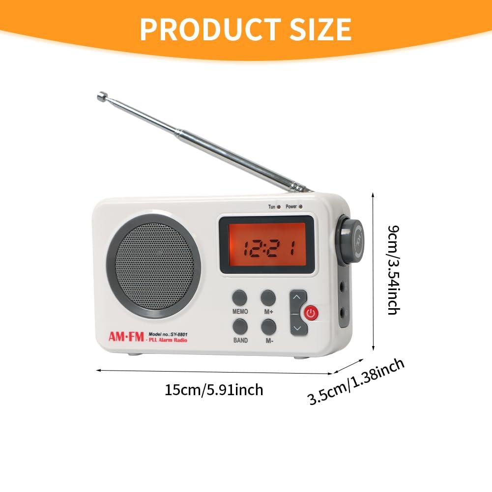 EMVANV Shower Radio Speaker, Portable LCD Display Stereo Radio with AM/FM Radio/RDS System Long Playback Time Radio with Preset 20 Radio Stations for Bathroom, Hot Tub, Outdoor(White)