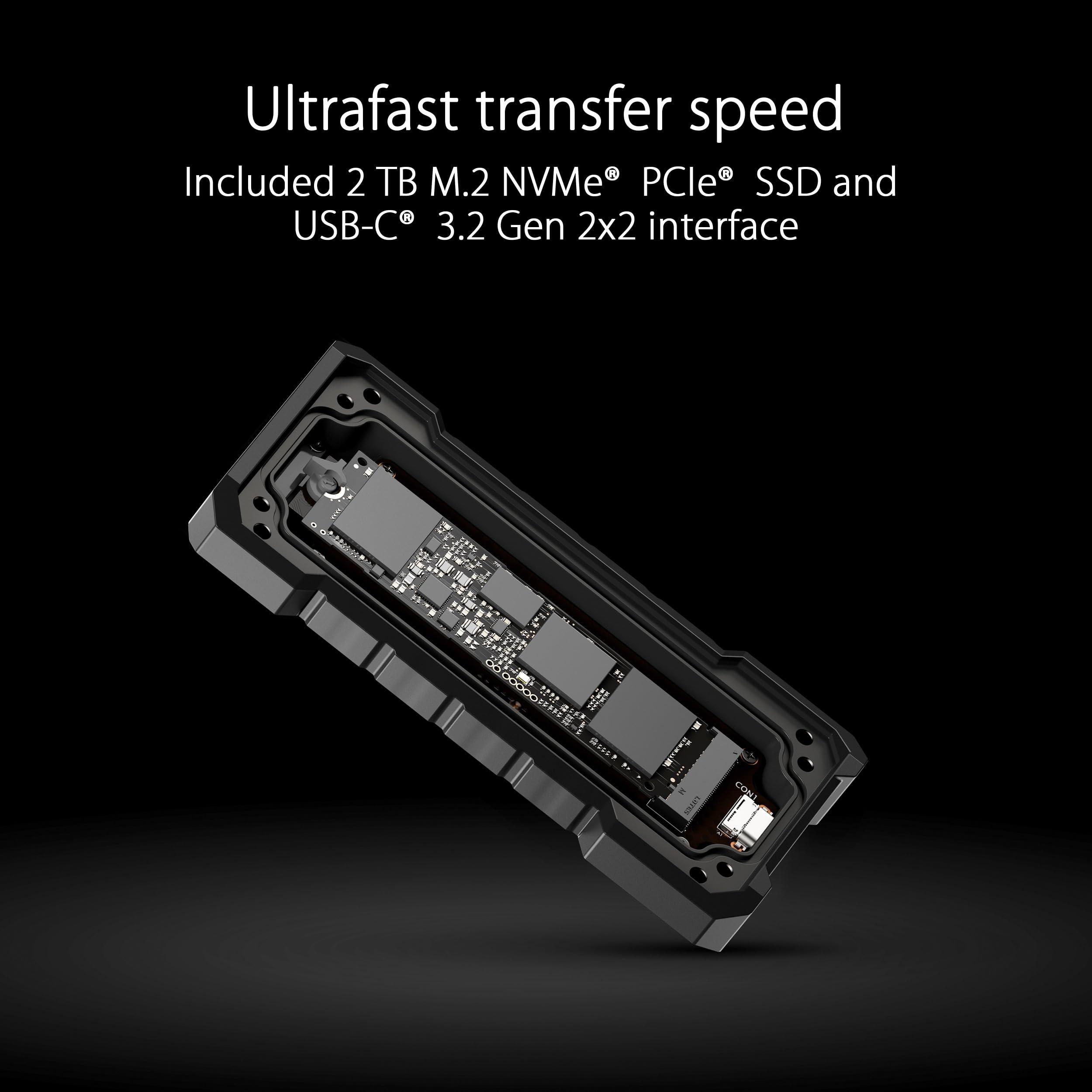 ASUS ASUS TUF Gaming AS2000 Plus USB-C 3.2 Gen 2x2 Portable M.2 NVMe PCIe SSD 2 TB, Up to 2000MB/s, MIL-STD-810H Drop Resistance, IP68 Water and dust Resistance, Aluminum Alloy Chassis and a Thermal pad