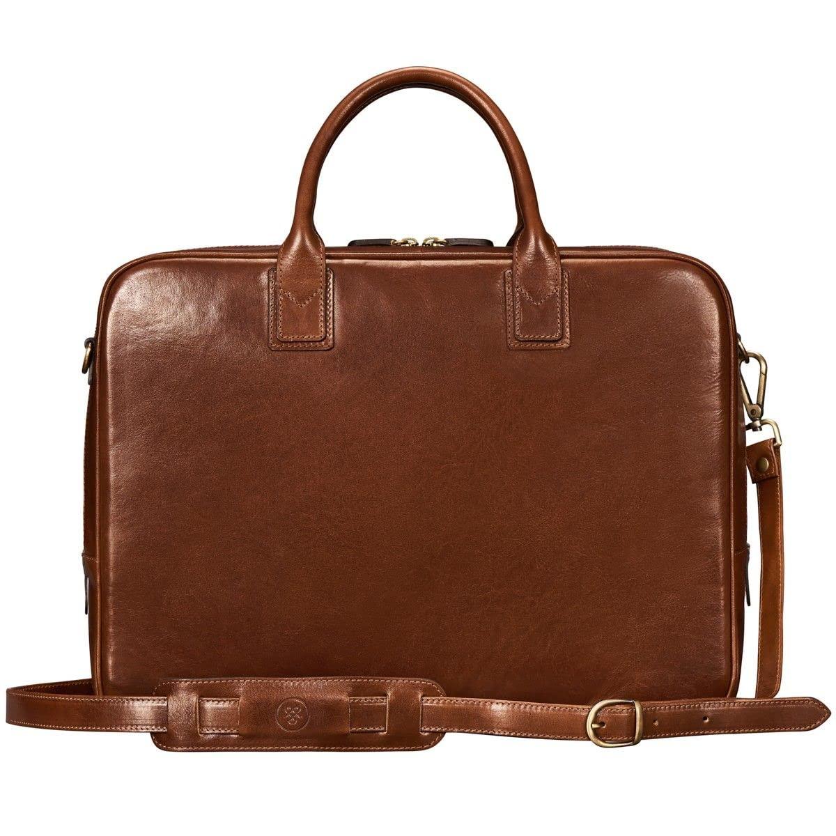 Maxwell Scott Bags Maxwell Scott - Mens Luxury Large Leather 16\" / 17\" Laptop Business Bag with Zip Opening - The Calvino Large - Chestnut Tan