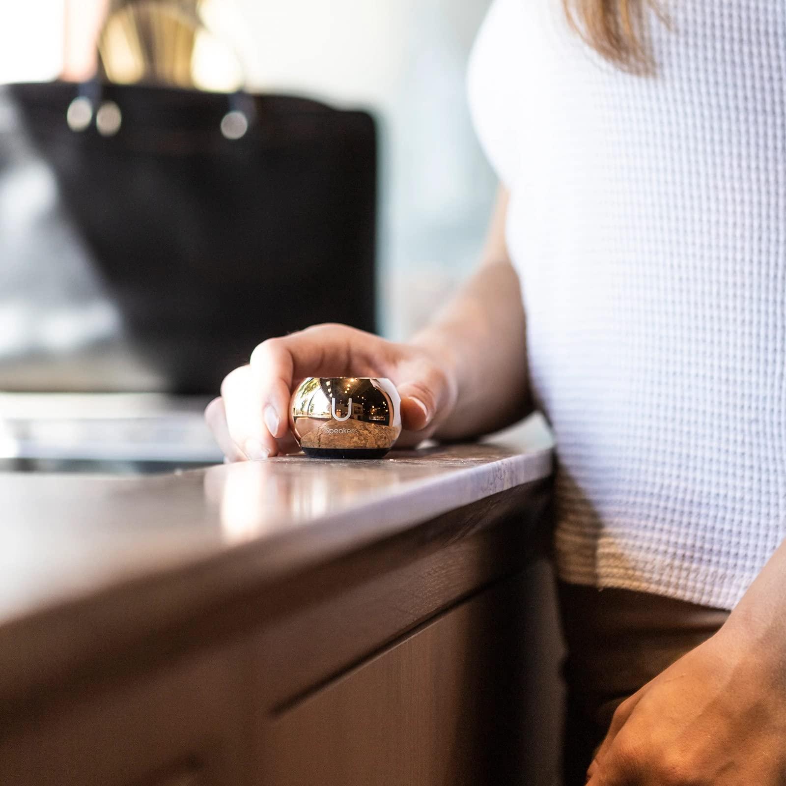 Fashionit Fashionit U Speakers Mini Bluetooth Computer Speaker 2-Pack Bundle with Matching Speaker, Built-in Mic & Selfie Remote Control, for Workspace, Desktop, Laptop, Mobile, Tablet, PC - Mirror Rose Gold