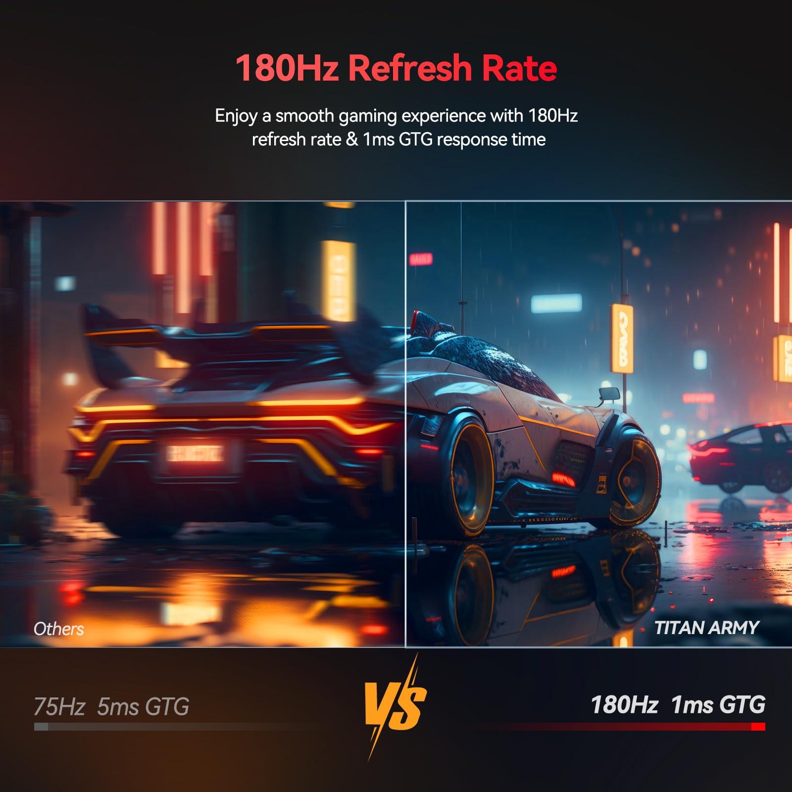 TITAN ARMY TITAN ARMY 27 Inch 180Hz 1440p Gaming Monitor, Fast IPS Panel, QHD 2K 2560 x 1440p, HDR 1ms GTG, Adaptive Sync Vertical Monitor, 120% sRGB, VESA 100 * 100 HDMI 2.0, DisplayPort 1.4, P27GR