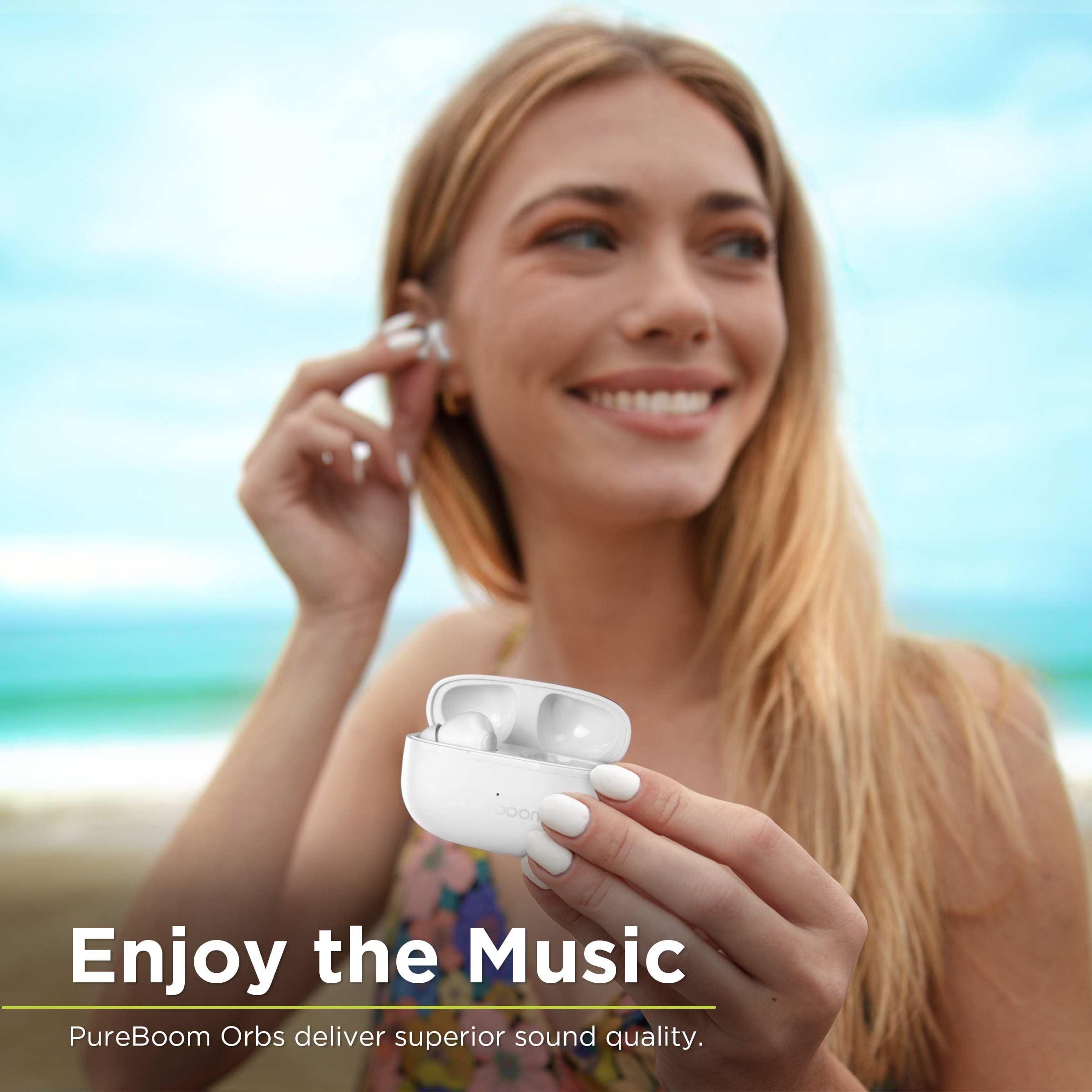 PureGear PureGear PureBoom Wireless Earbuds for Enhanced Sound, Touch Control Stereo Headphones in Ear Built-in Mic for iPhone/Android Phones/TV/Laptops, More Devices (White) Lifetime Replacement Coverage